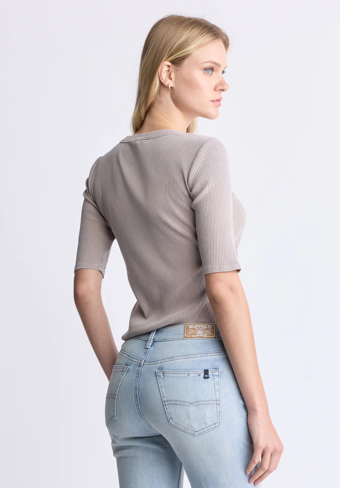 Tabbey Women's Elbow Sleeve Ribbed Knit Top, Warm Taupe - KT0172H - Image 4