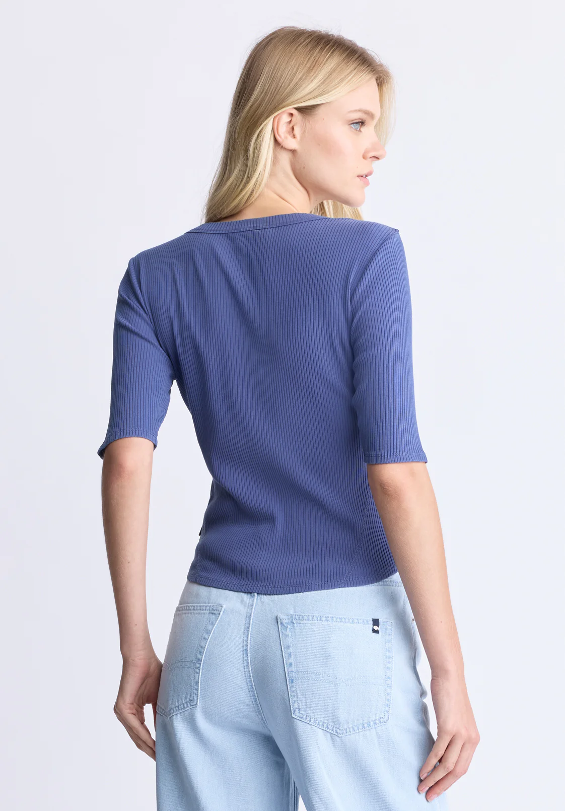 Tabbey Women's Elbow Sleeve Ribbed Knit Top, Skipper Blue - KT0172H - Image 4