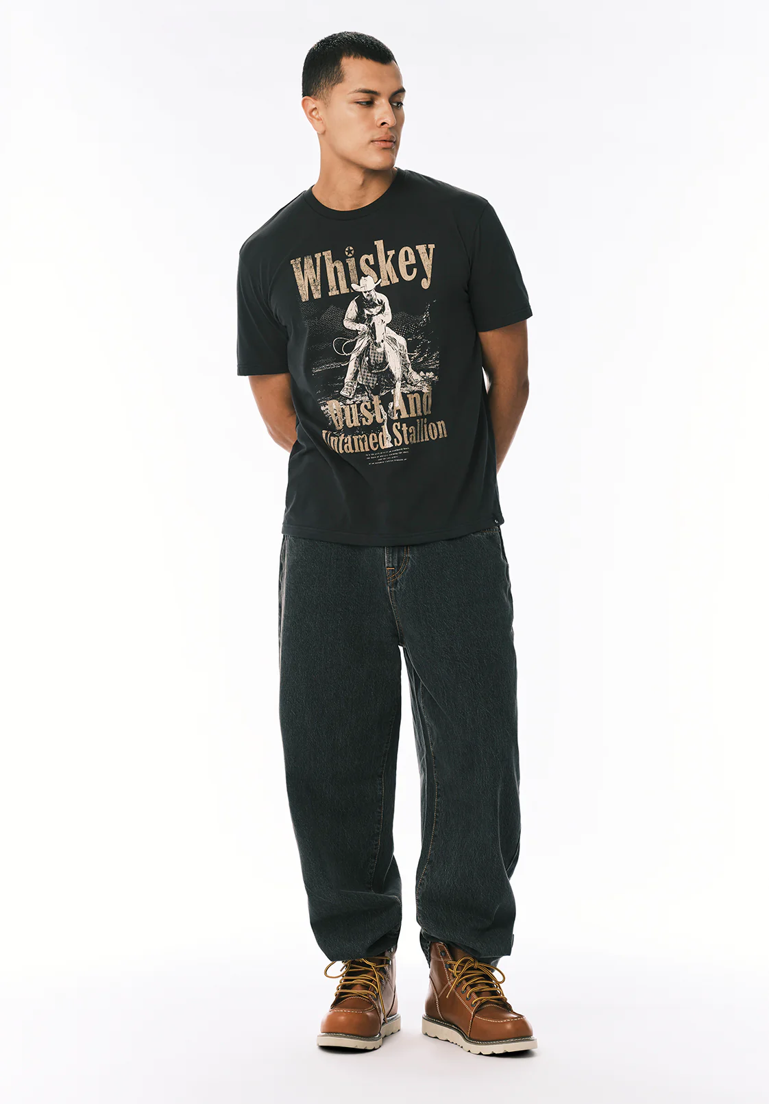 Tafo Men's Whiskey Cowboy Print Graphic Tee, Black - BM24819