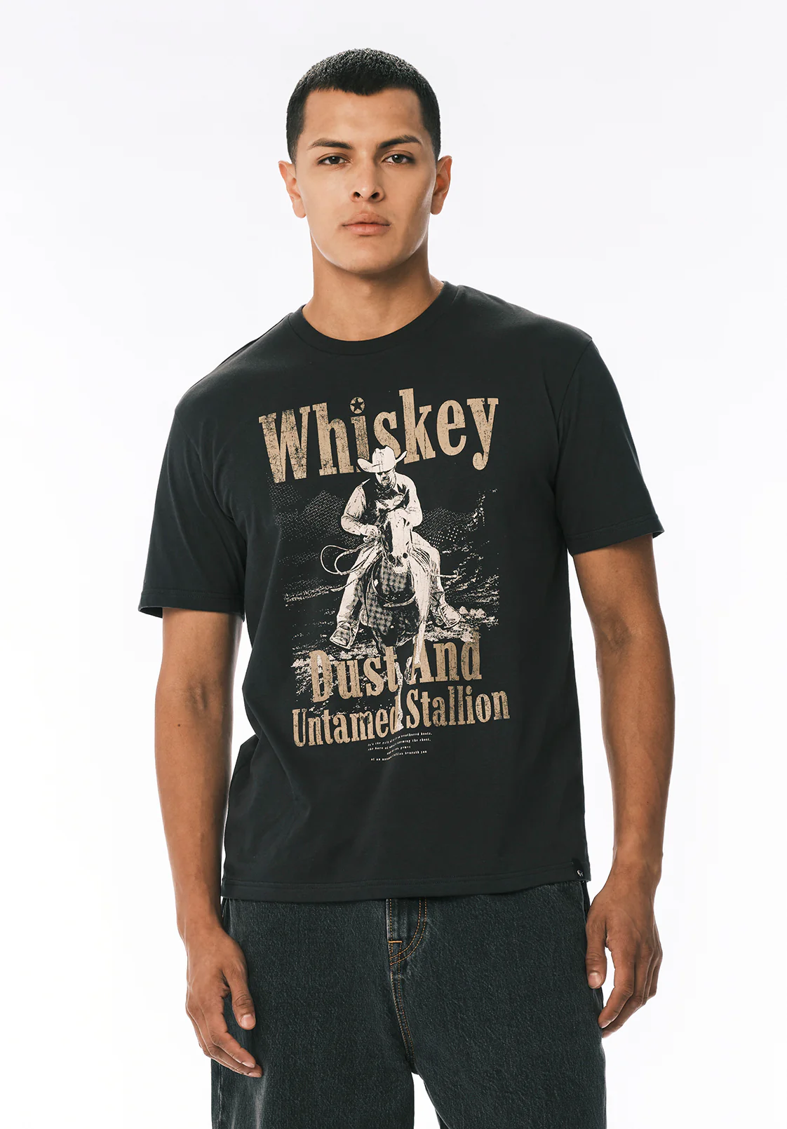 Tafo Men's Whiskey Cowboy Print Graphic Tee, Black - BM24819 - Image 2