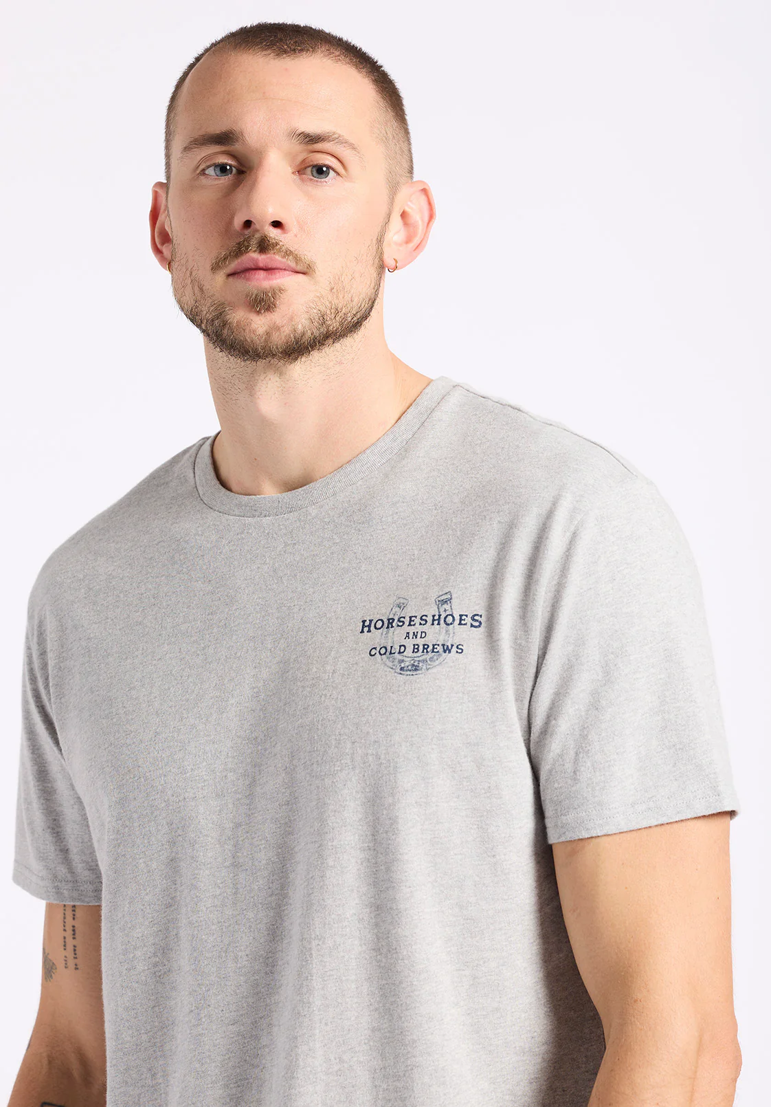 Tastrup Men's Horseshoes Print Graphic Tee, Heather Grey - BM24637 - Image 3