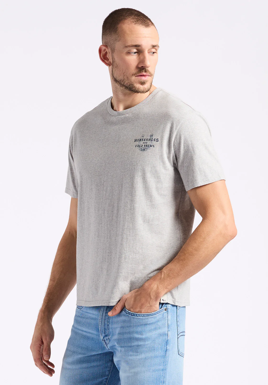 Tastrup Men's Horseshoes Print Graphic Tee, Heather Grey - BM24637 - Image 5