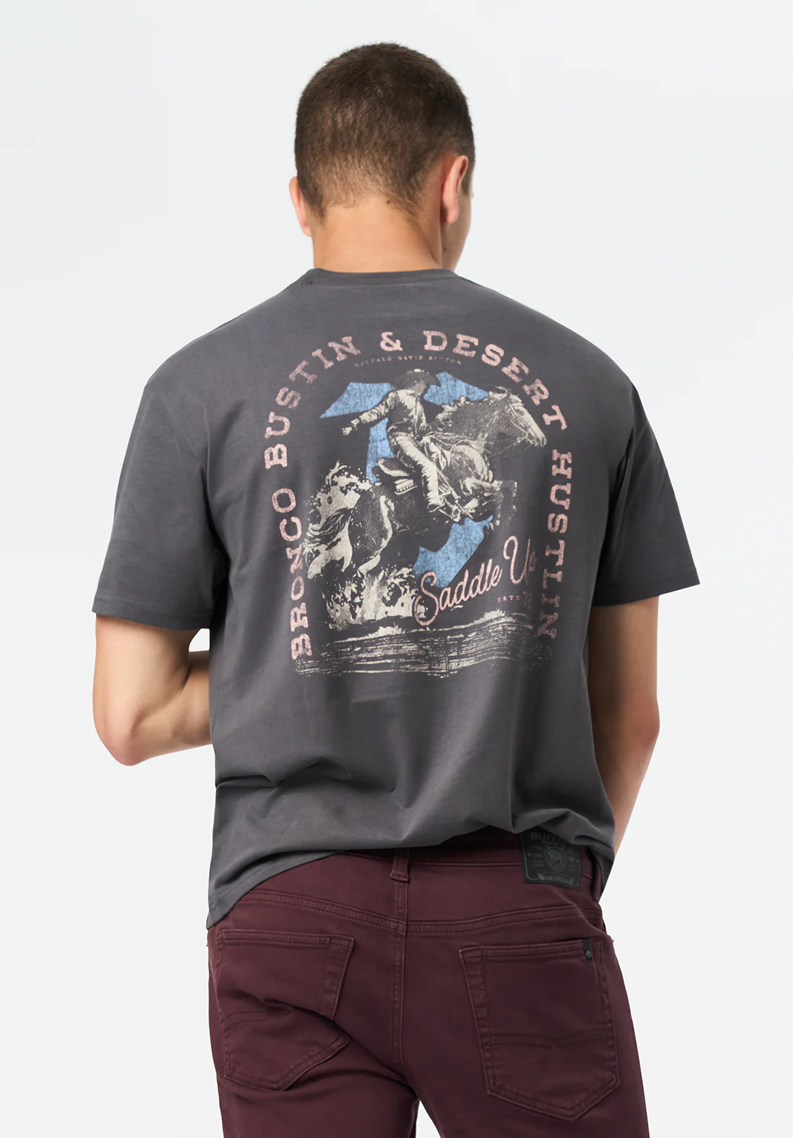 Tavian Men's Desert Hustlin Print Graphic Tee, Gray Pinstripe - BM24711 - Image 2