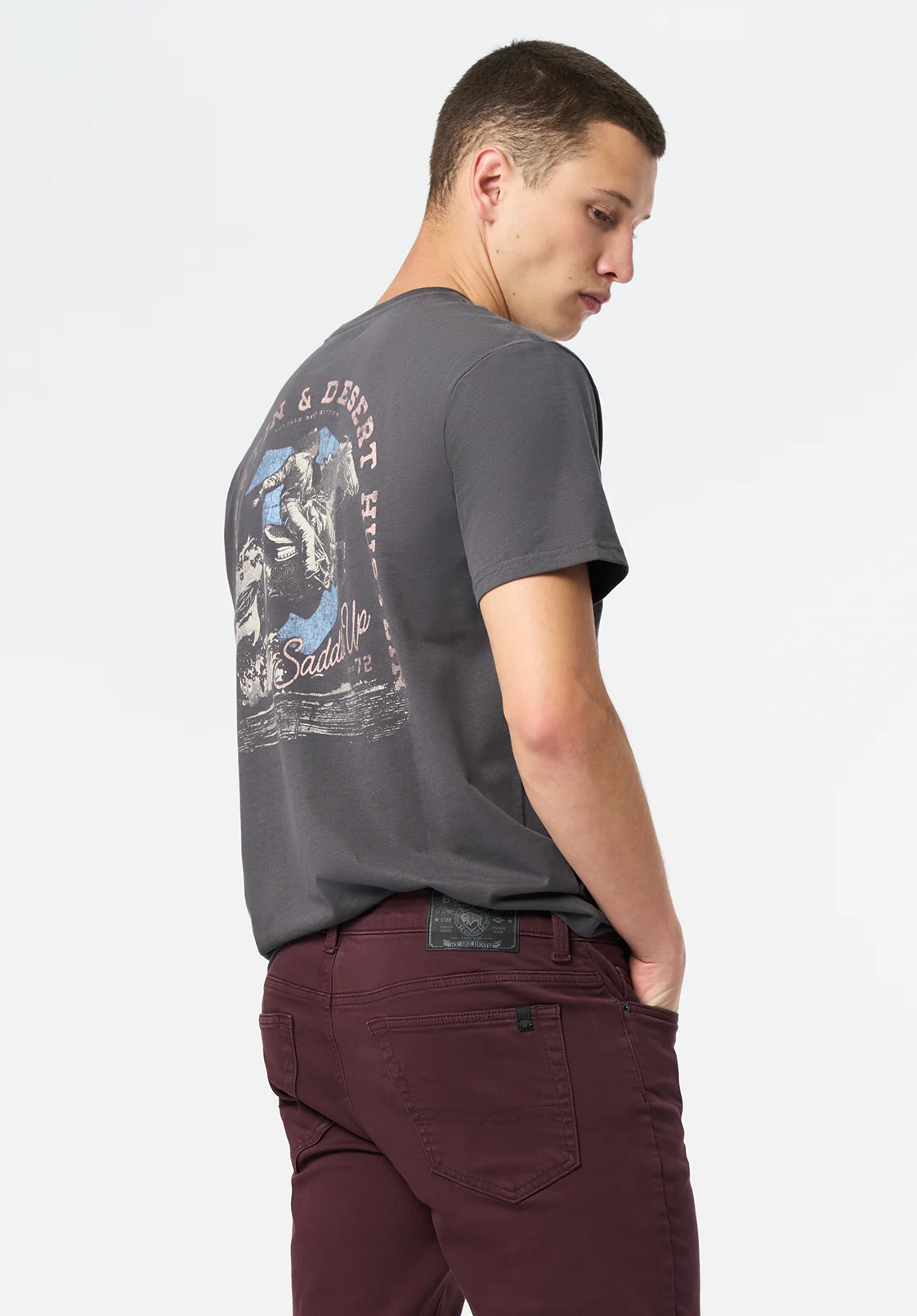 Tavian Men's Desert Hustlin Print Graphic Tee, Gray Pinstripe - BM24711 - Image 4