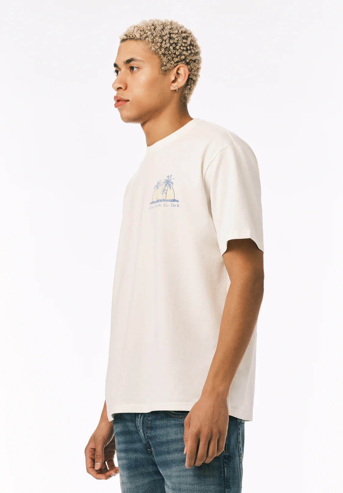 Tazro Men's Tropical Palm And Gin Print Graphic Tee, Milk - BM24834 - Image 4