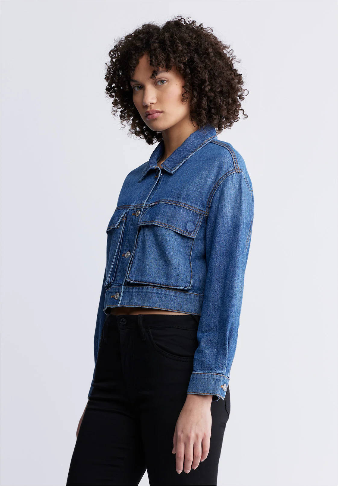 Teagan Women's Boxy Denim Jacket, Authentic Worn - BL15957 - Image 4