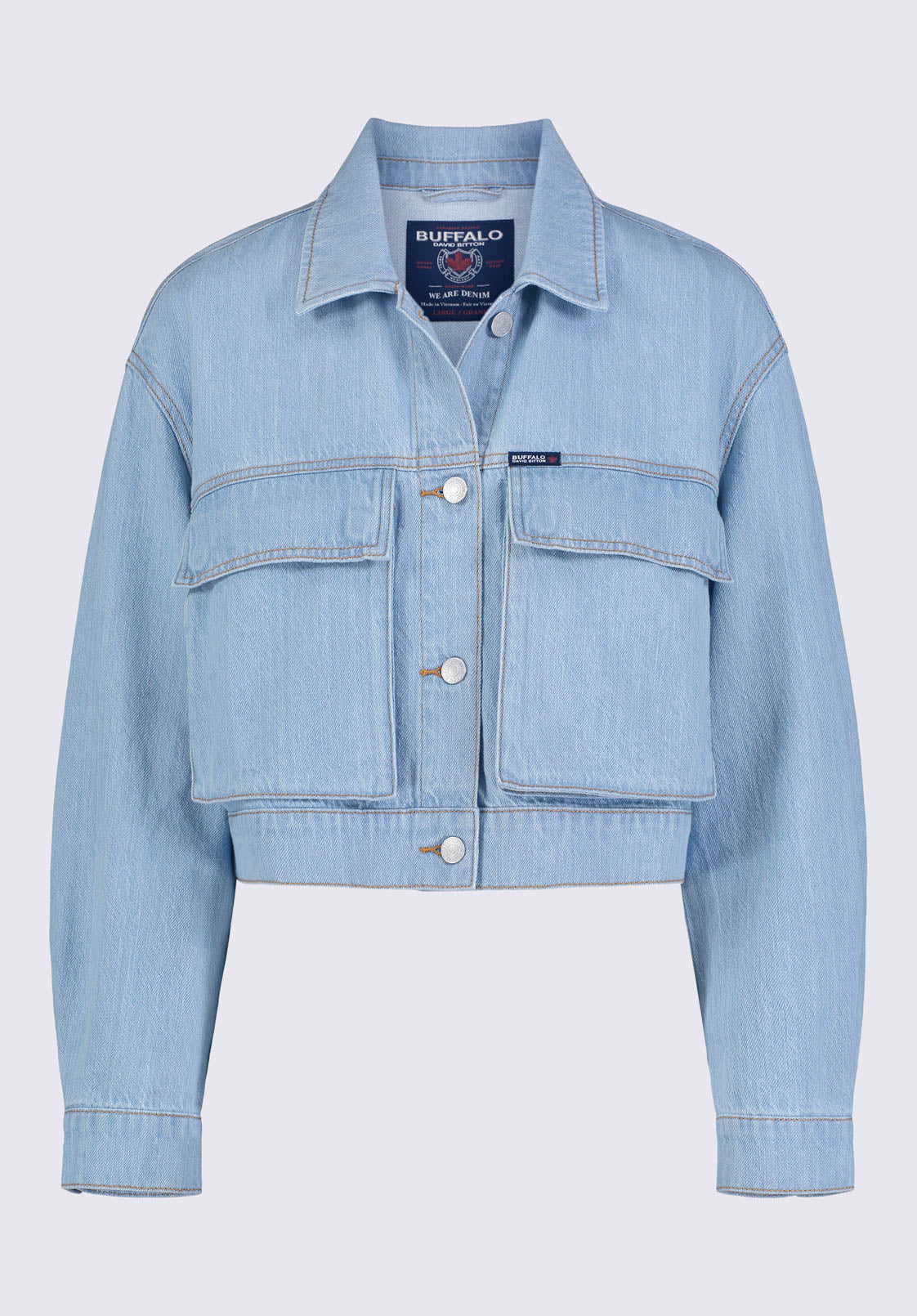Teagan Women's Boxy Denim Jacket, Bleached and Contrasted - BL15967 - Image 6