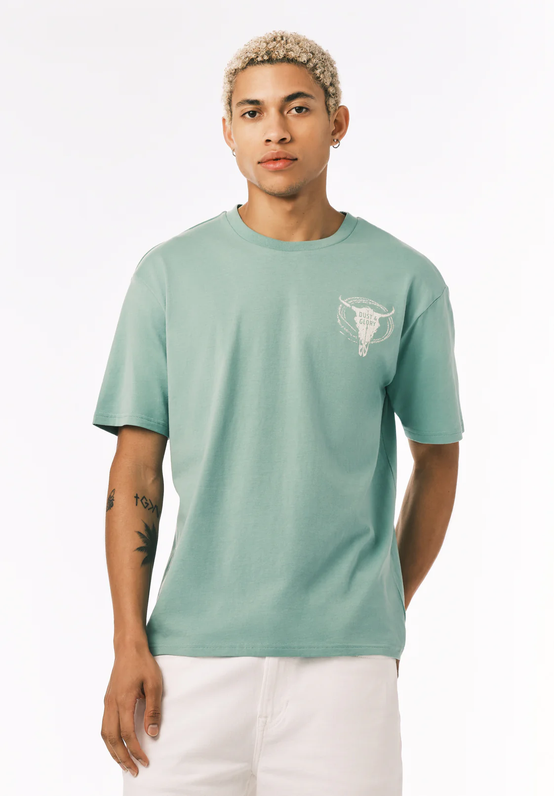 Teyze Men's Dust & Glory Skull Print Graphic Tee, Creme De Menthe - BM24840 - Image 3