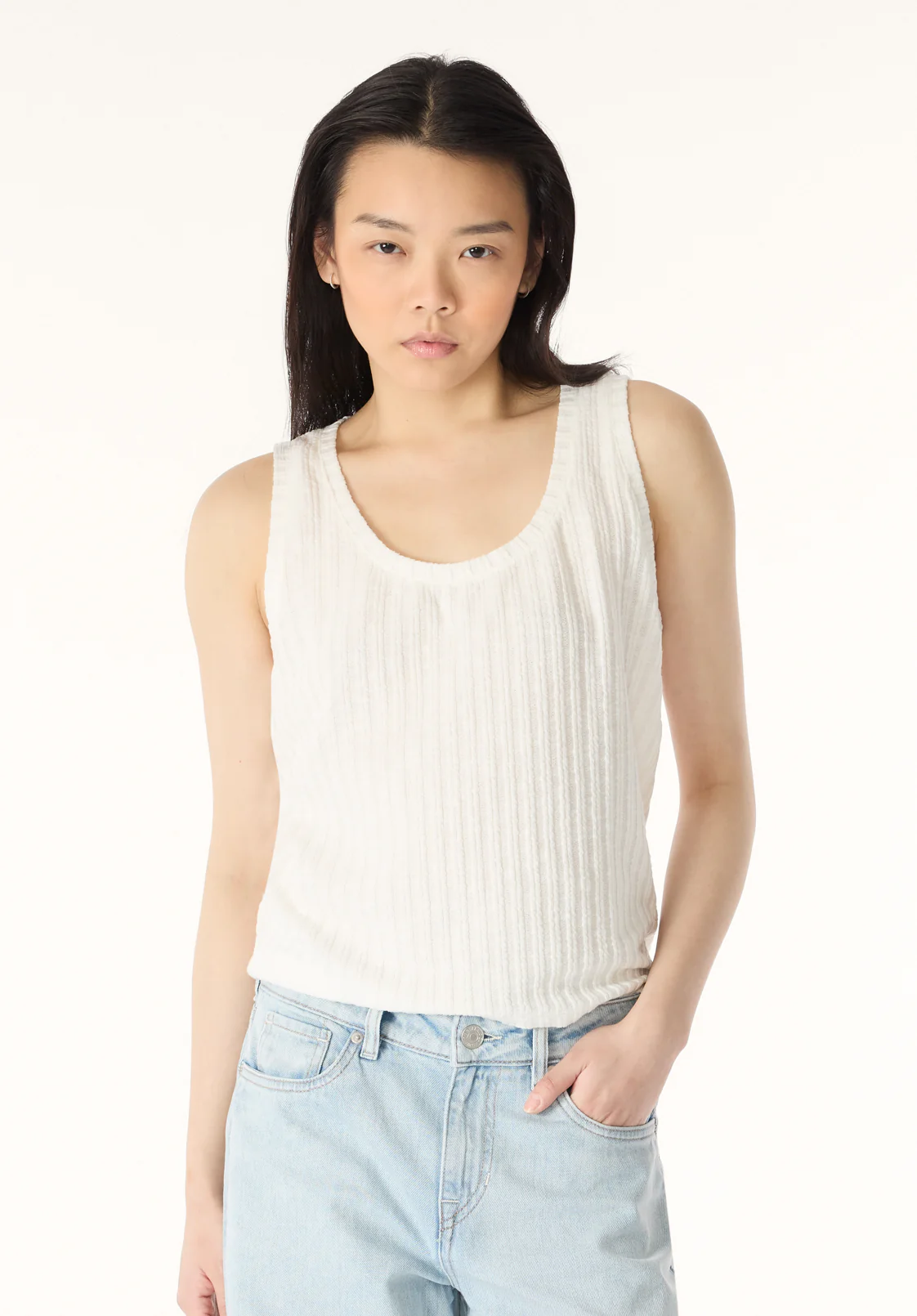 Thurryn Women's Rib Knit Tank Top, Blanc - KT0192P - Image 2