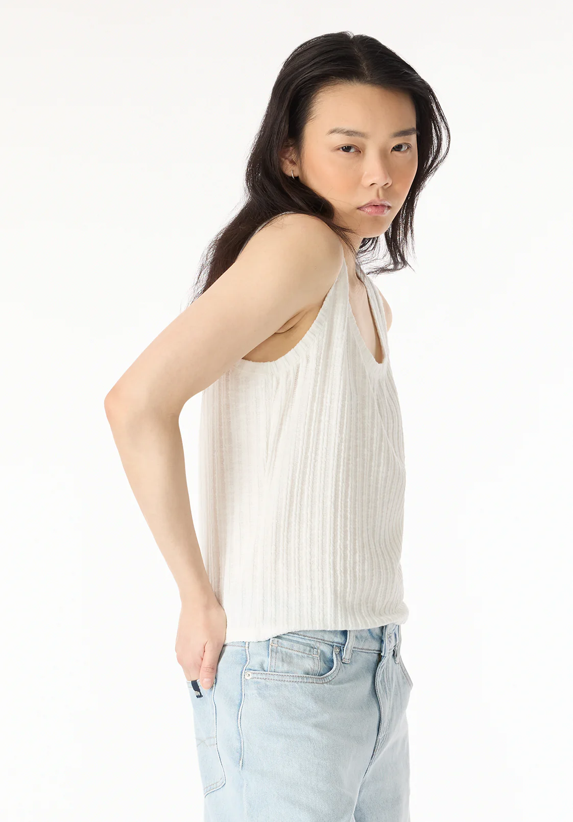 Thurryn Women's Rib Knit Tank Top, Blanc - KT0192P - Image 3