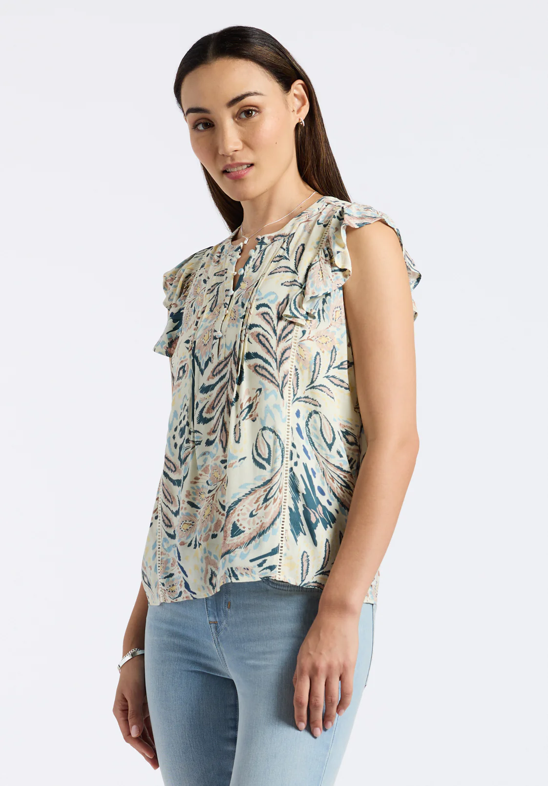 Tinlee Women's Flutter Sleeve Floral Print Blouse, Paisley - WT0175P - Image 3