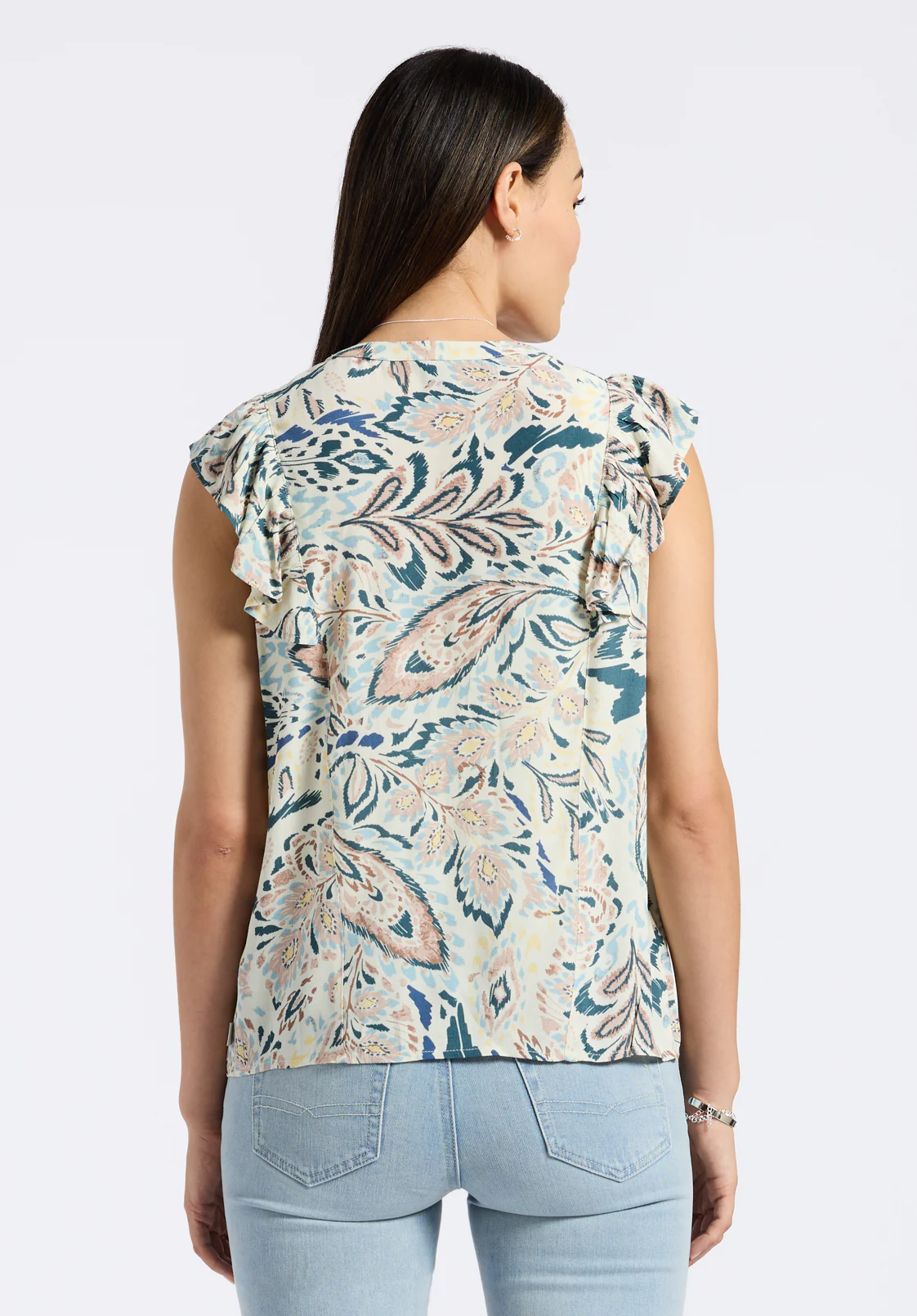 Tinlee Women's Flutter Sleeve Floral Print Blouse, Paisley - WT0175P - Image 4