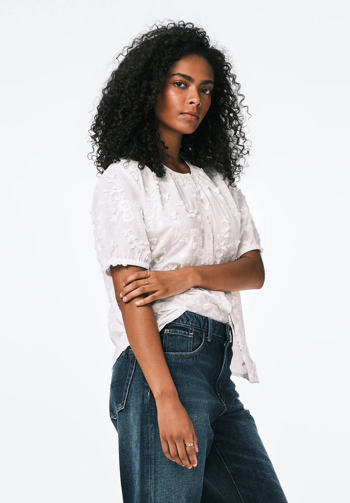 Titha Women's Short Sleeve Embroidered Blouse, White - WT0209 - Image 3