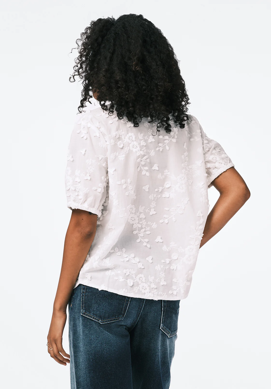 Titha Women's Short Sleeve Embroidered Blouse, White - WT0209 - Image 4