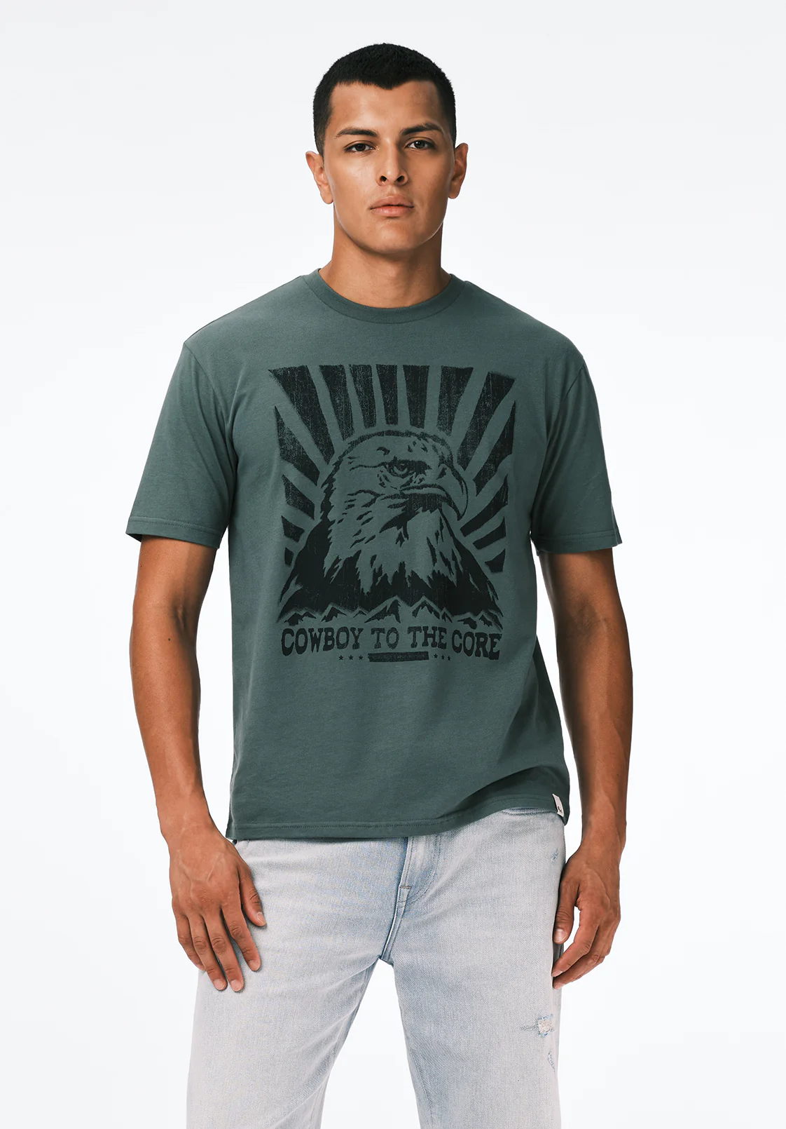 Trelan Men's Eagle Print Graphic Tee, Dark Forest - BM24725 - Image 2