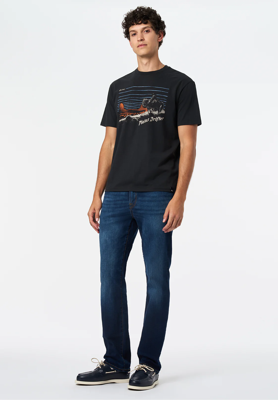 Trystan Men's Plains Drifter Print Graphic Tee, Black - BM24704
