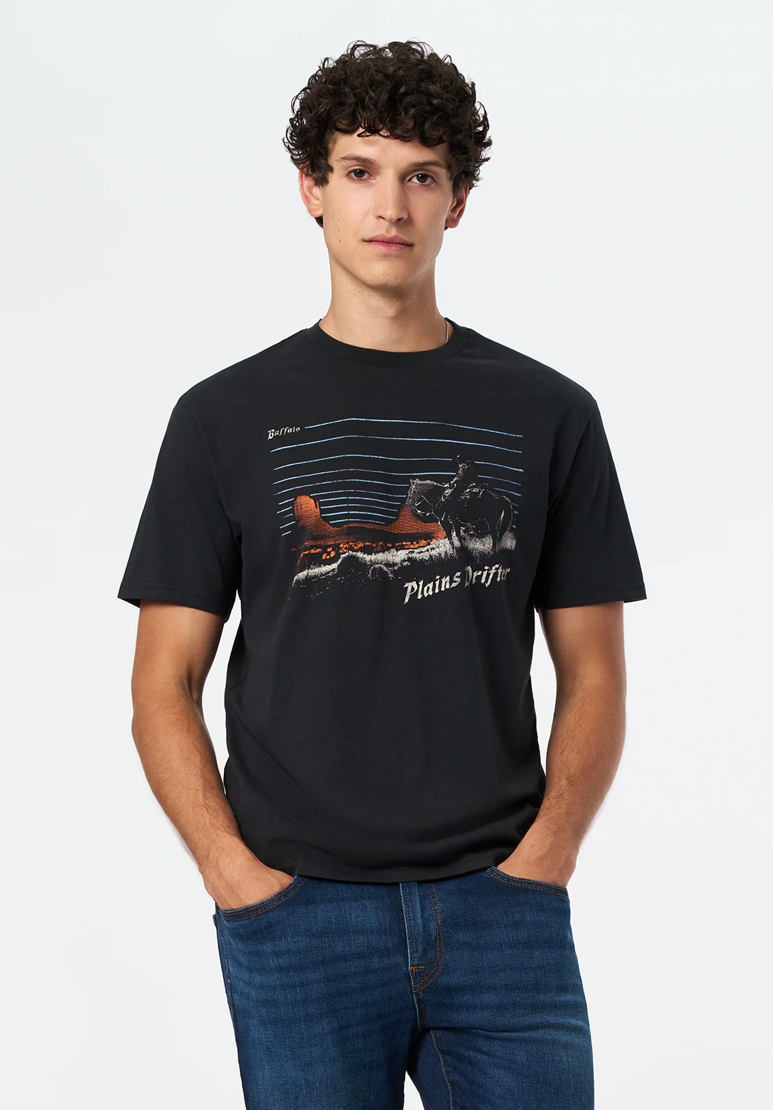 Trystan Men's Plains Drifter Print Graphic Tee, Black - BM24704 - Image 2