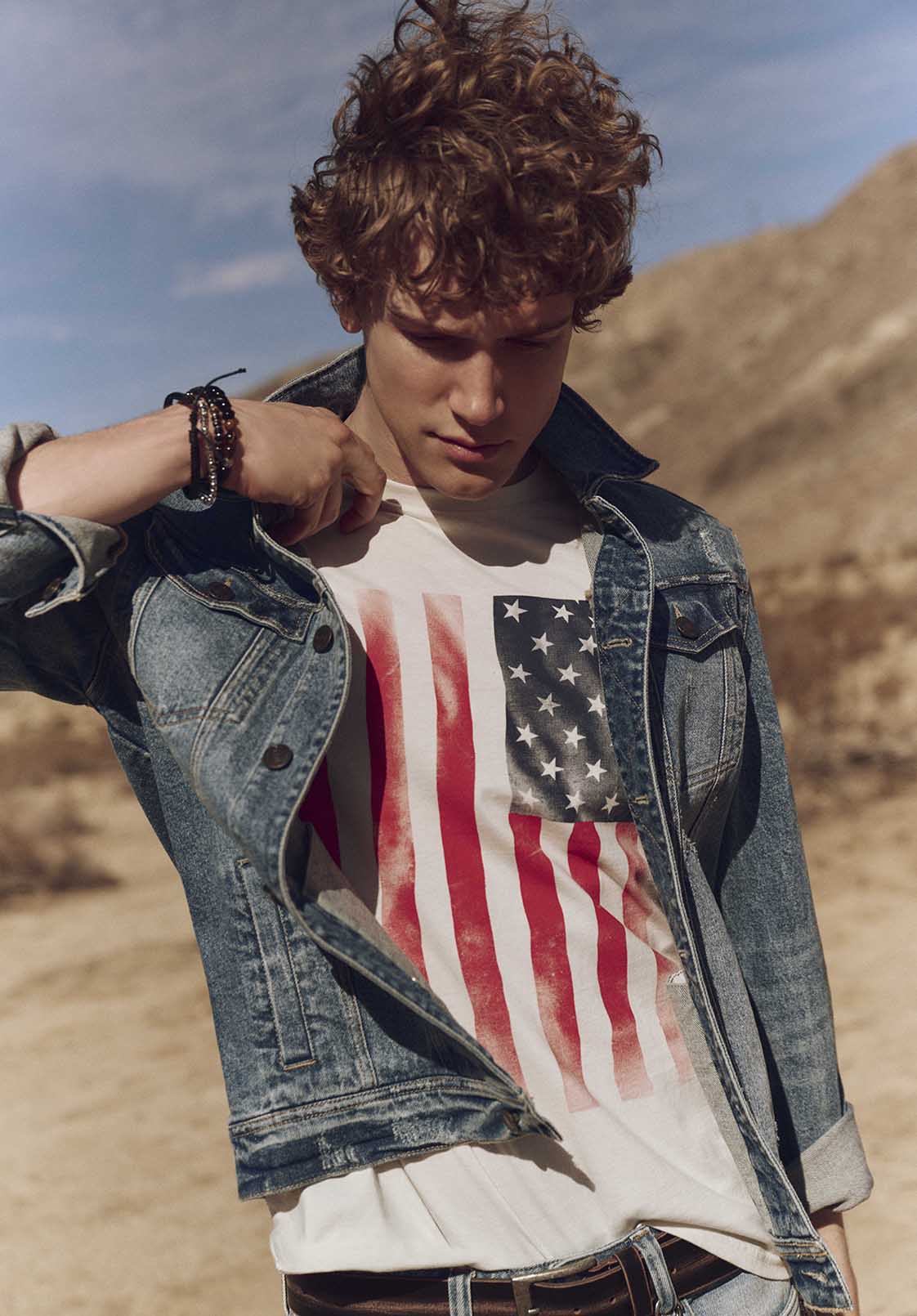 Tusaf Men's American Flag Print Graphic Tee, Milk - BM24648 - Image 6