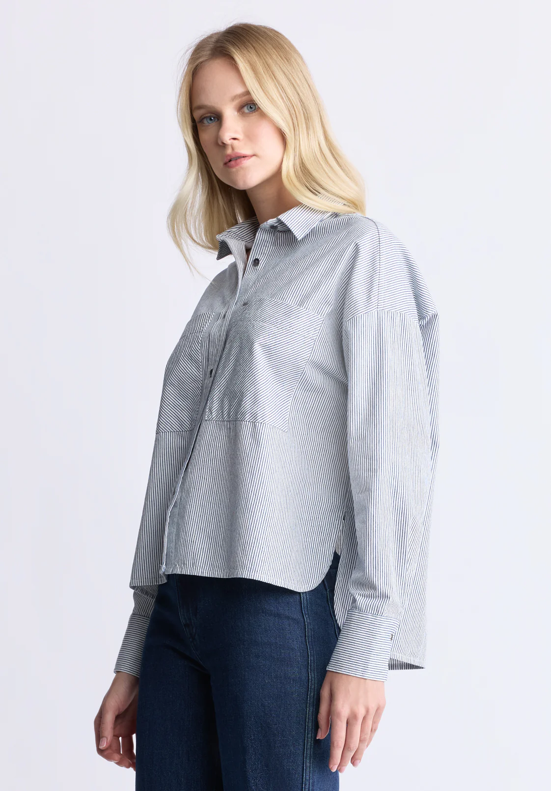 Twyla Women's Boxy Striped Shirt, Whale - WT0084H - Image 3