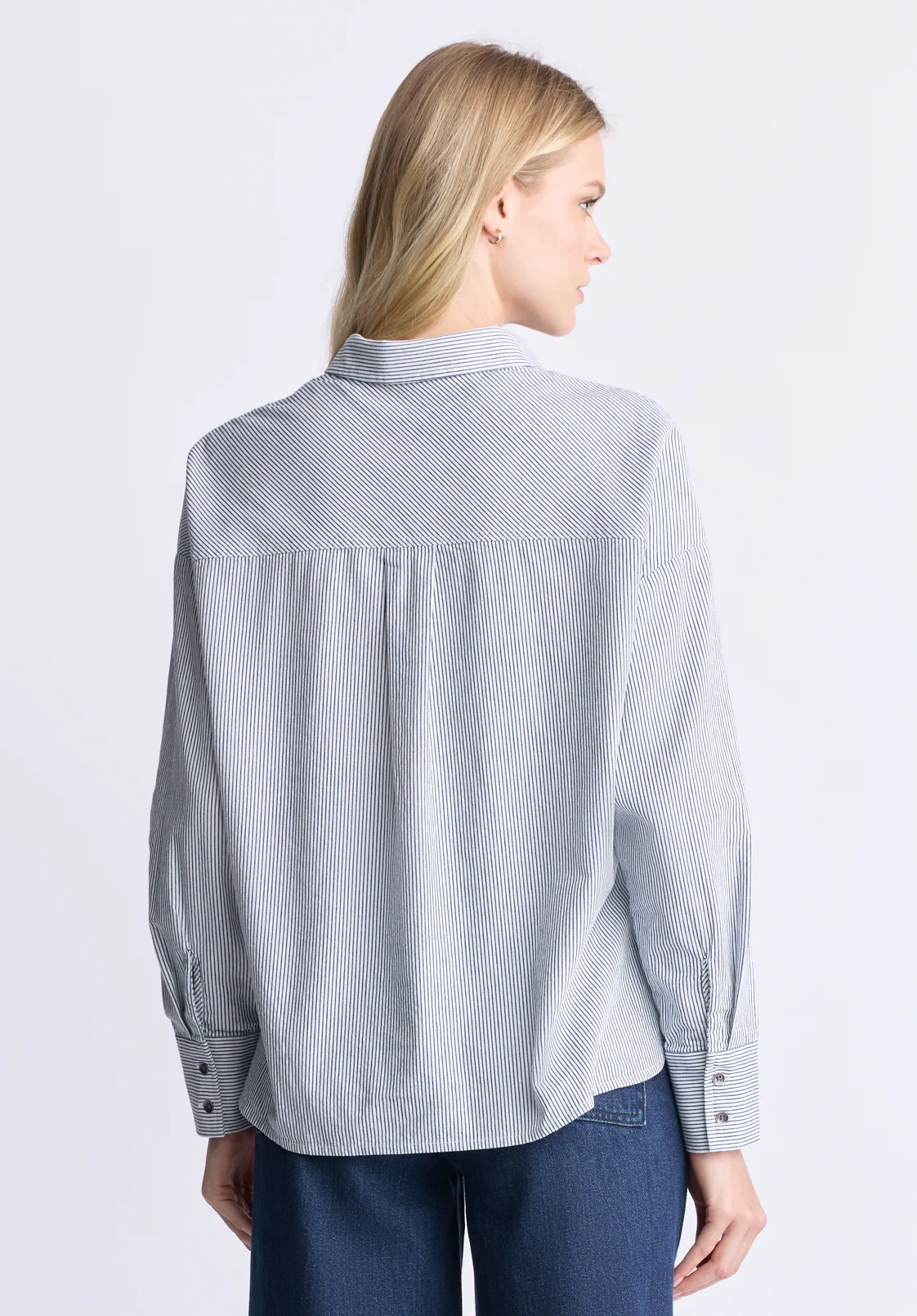 Twyla Women's Boxy Striped Shirt, Whale - WT0084H - Image 4