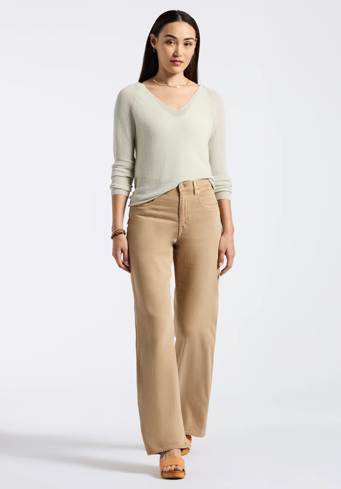Valencianna Women's V-Neck Lightweight Sweater, Flax - SW0126P
