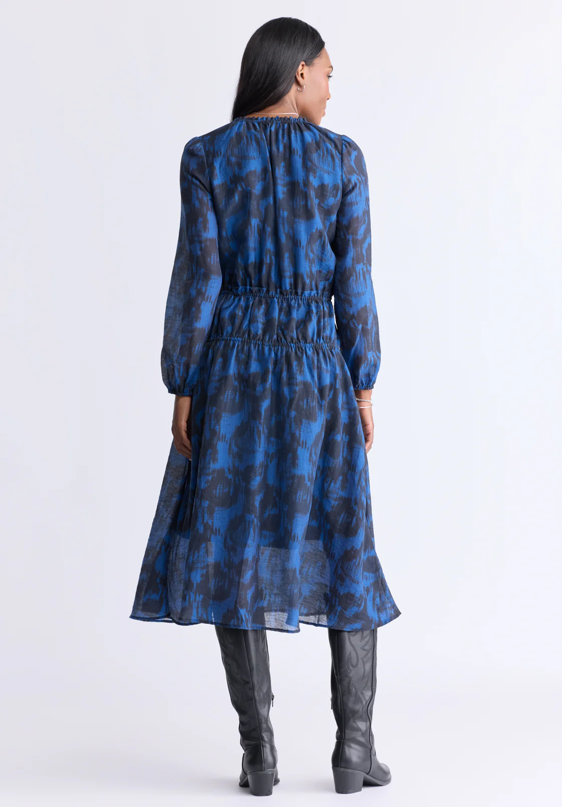 Virlen Women’s Long Sleeve Printed Midi Dress, Navy - WD0062F - Image 3