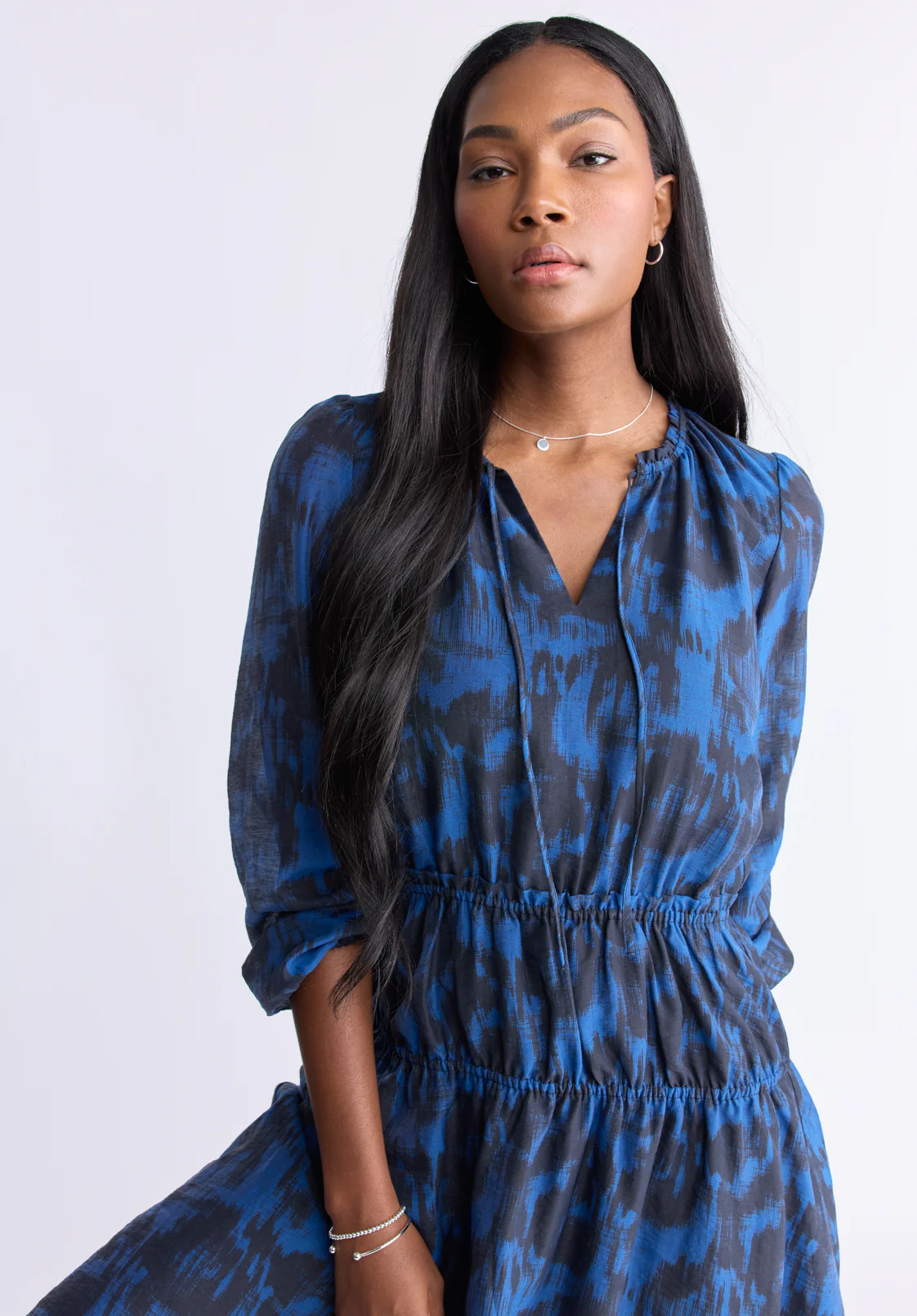 Virlen Women’s Long Sleeve Printed Midi Dress, Navy - WD0062F - Image 5