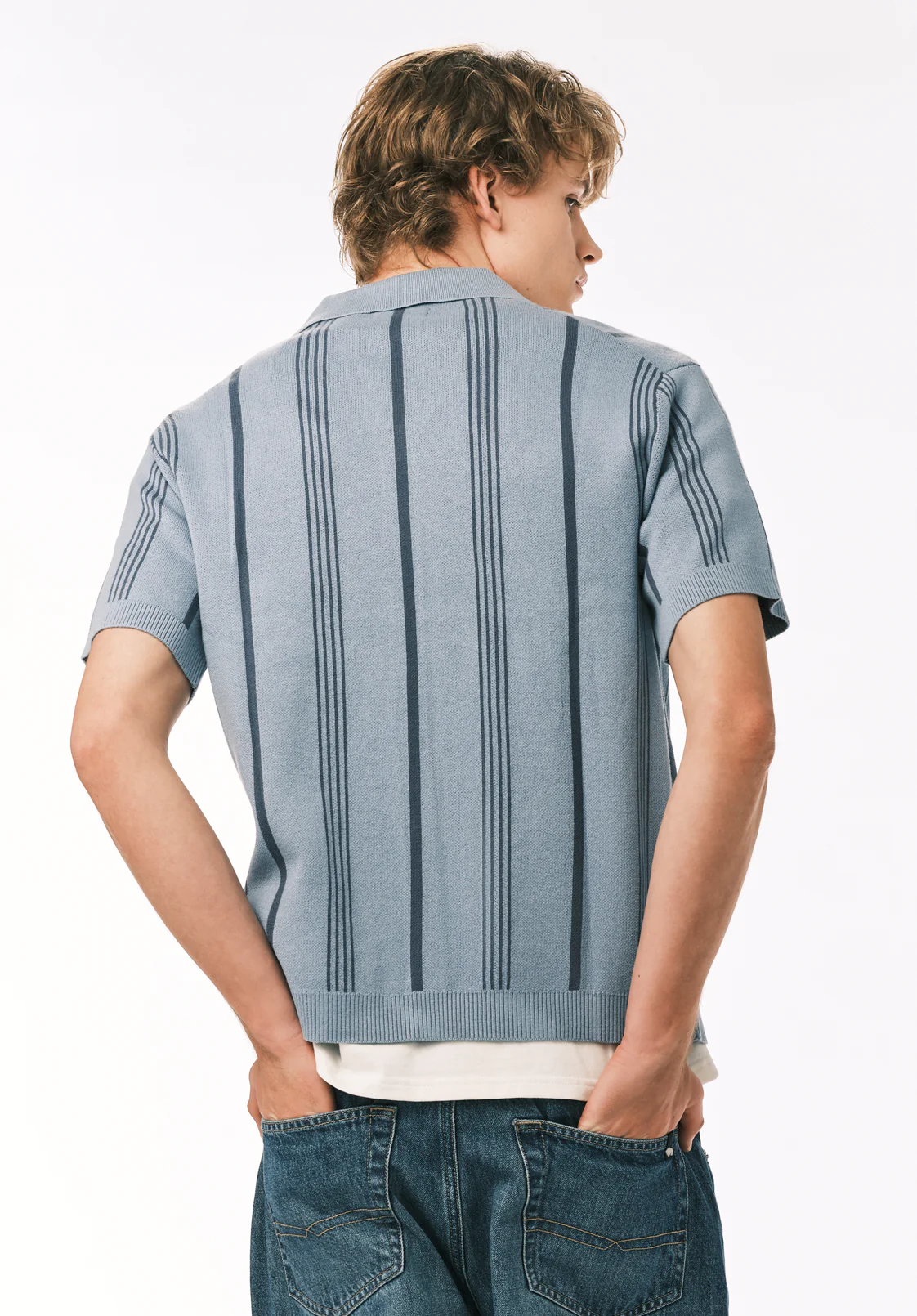 Waldir Men's Short Sleeve Sweater Shirt, Faded Denim - BM24787 - Image 3