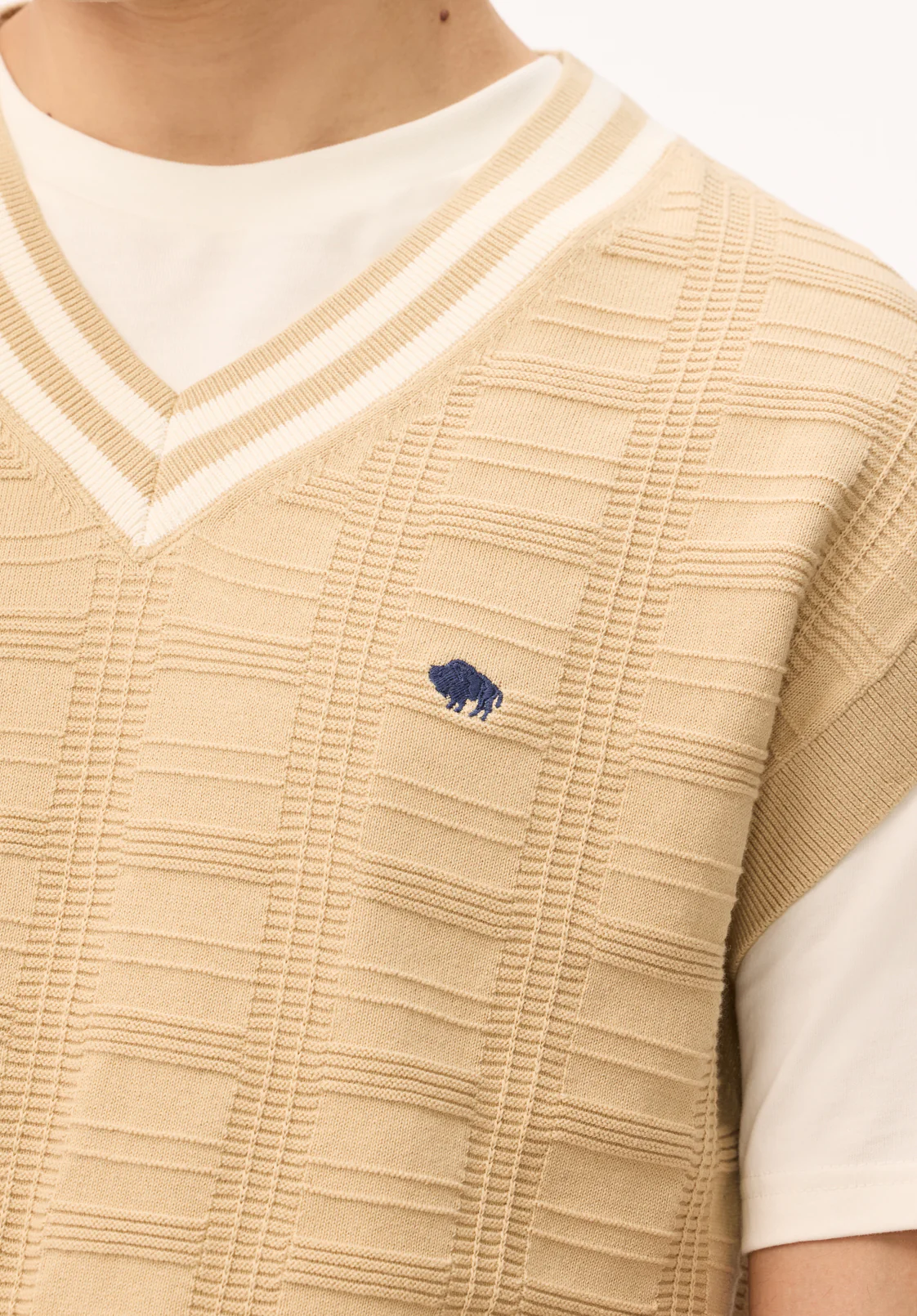 Wallo Men's V-Neck Sweater Vest, Pale Khaki - BM24887 - Image 5