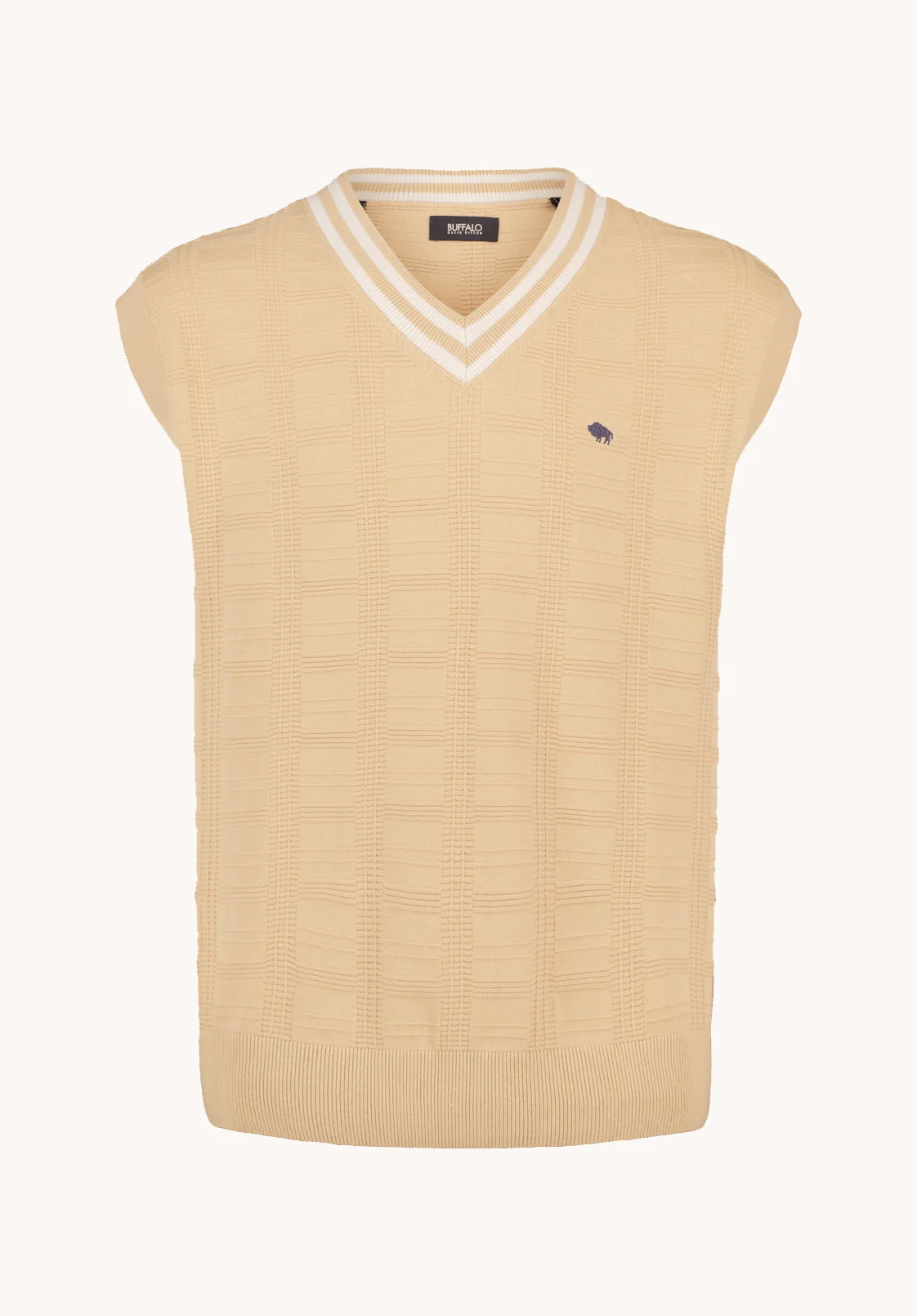 Wallo Men's V-Neck Sweater Vest, Pale Khaki - BM24887 - Image 6