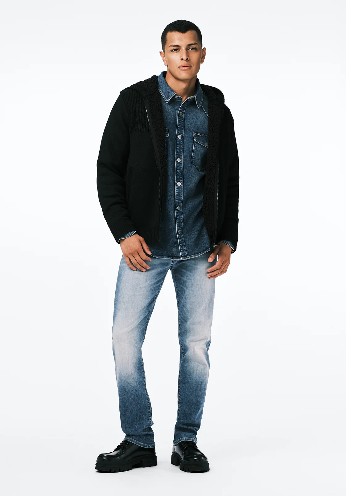 Walmick Men's Sherpa Lined Full-Zip Sweater Hoodie, Black - BM24739
