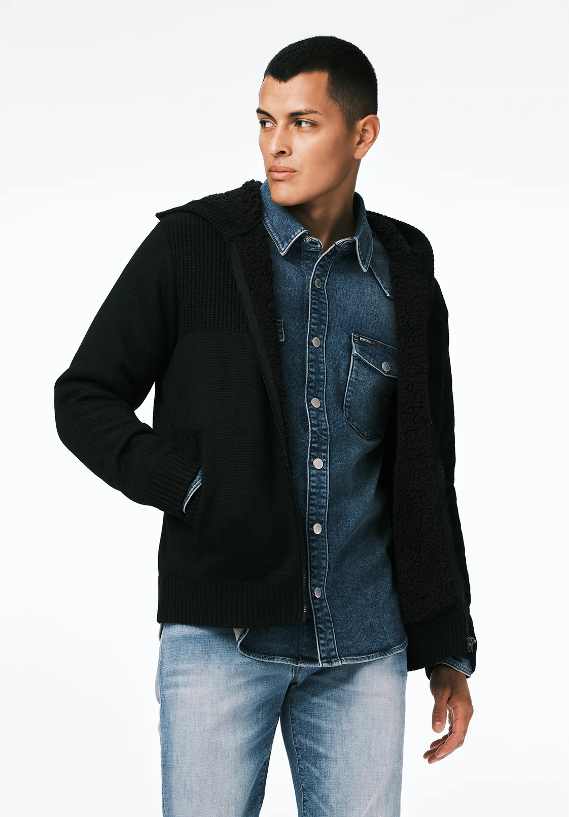 Walmick Men's Sherpa Lined Full-Zip Sweater Hoodie, Black - BM24739 - Image 2