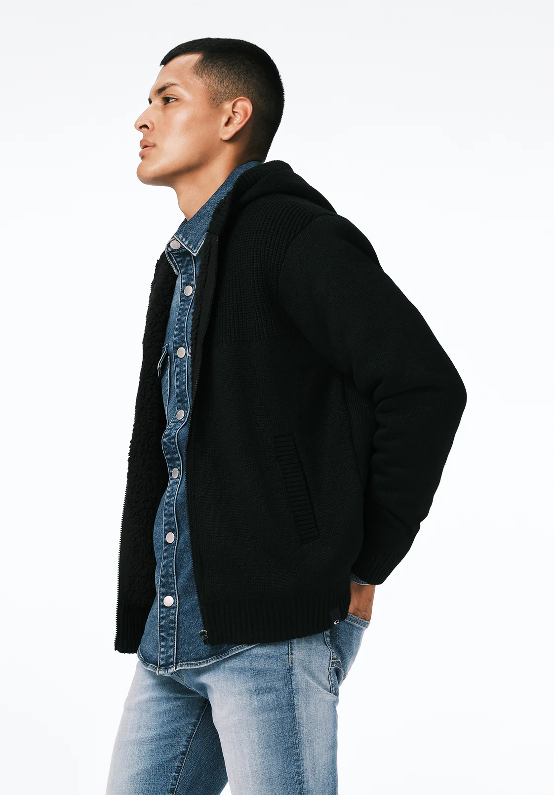 Walmick Men's Sherpa Lined Full-Zip Sweater Hoodie, Black - BM24739 - Image 3