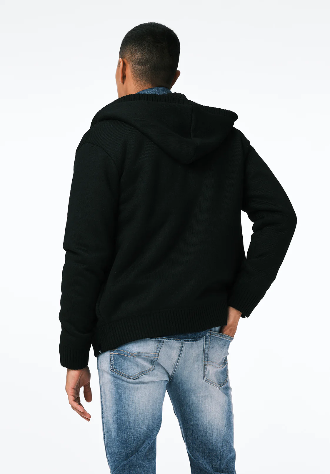 Walmick Men's Sherpa Lined Full-Zip Sweater Hoodie, Black - BM24739 - Image 4