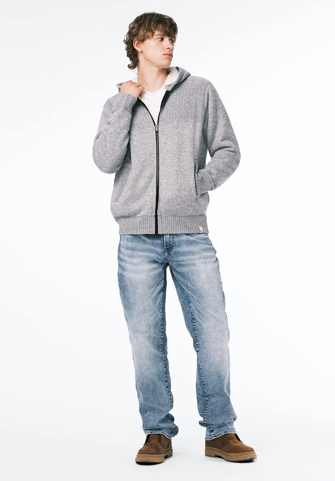 Walmick Men's Sherpa Lined Full-Zip Sweater Hoodie, Heather Grey - BM24739