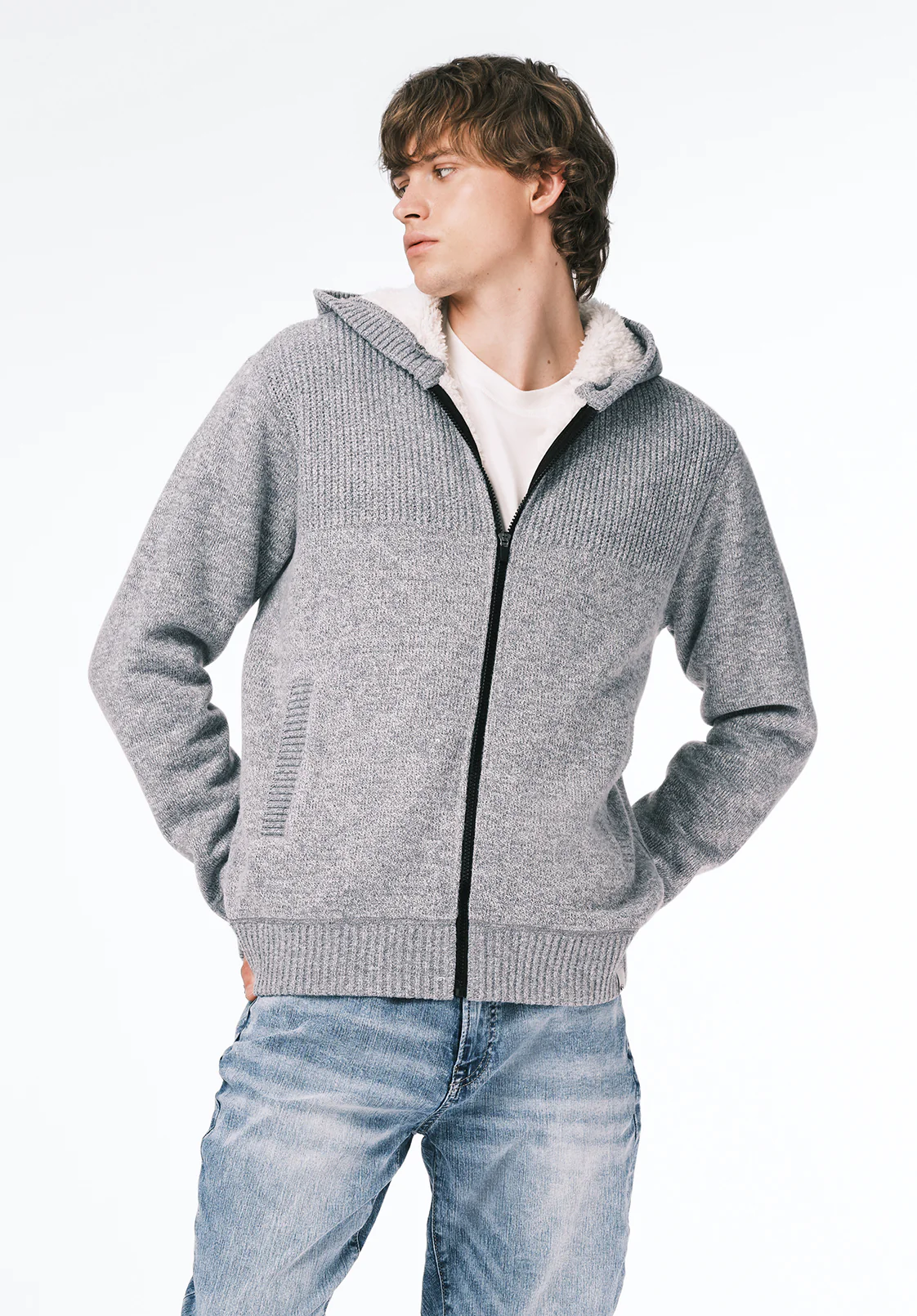 Walmick Men's Sherpa Lined Full-Zip Sweater Hoodie, Heather Grey - BM24739 - Image 2