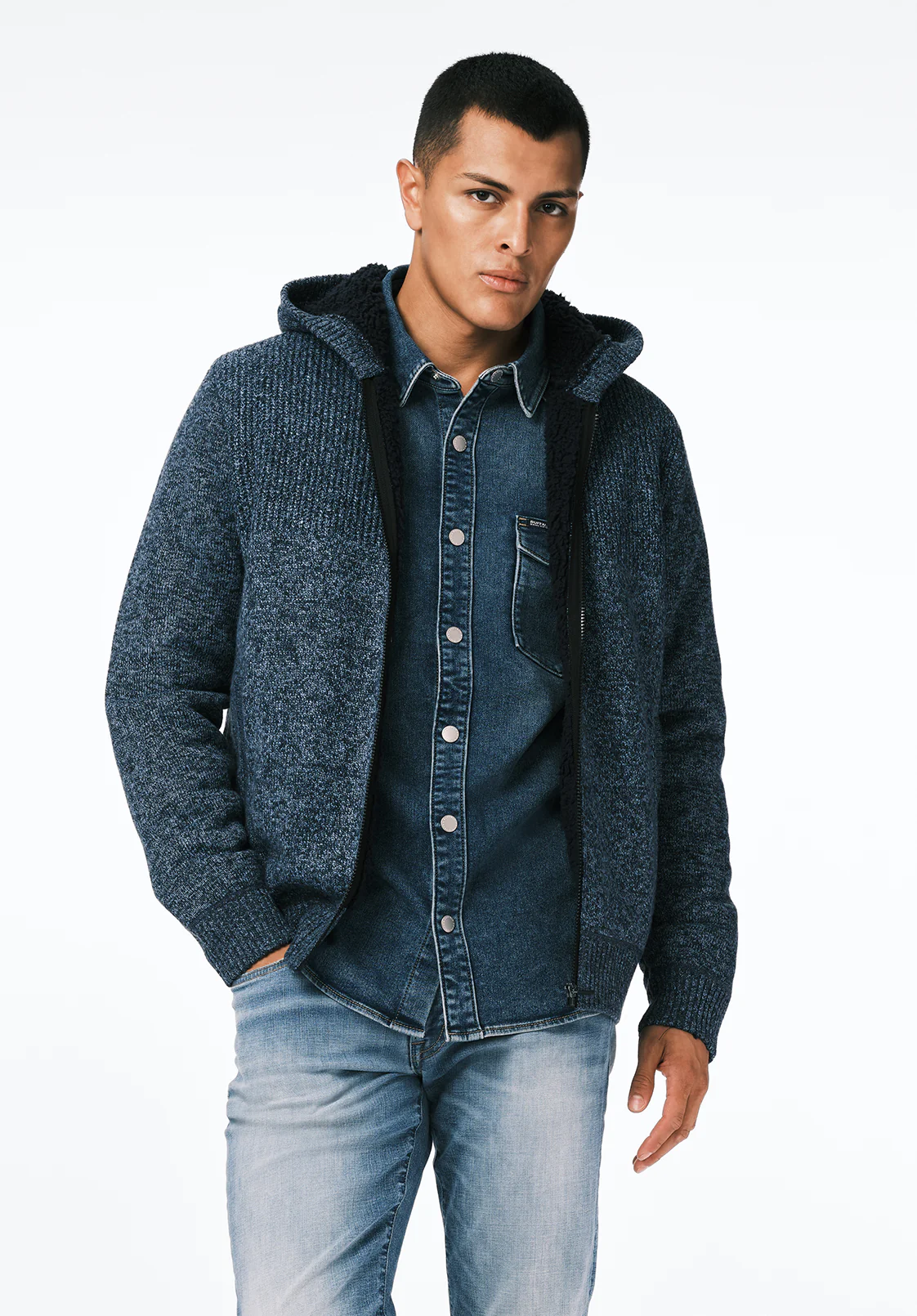 Walmick Men's Sherpa Lined Full-Zip Sweater Hoodie, Mirage - BM24739 - Image 3