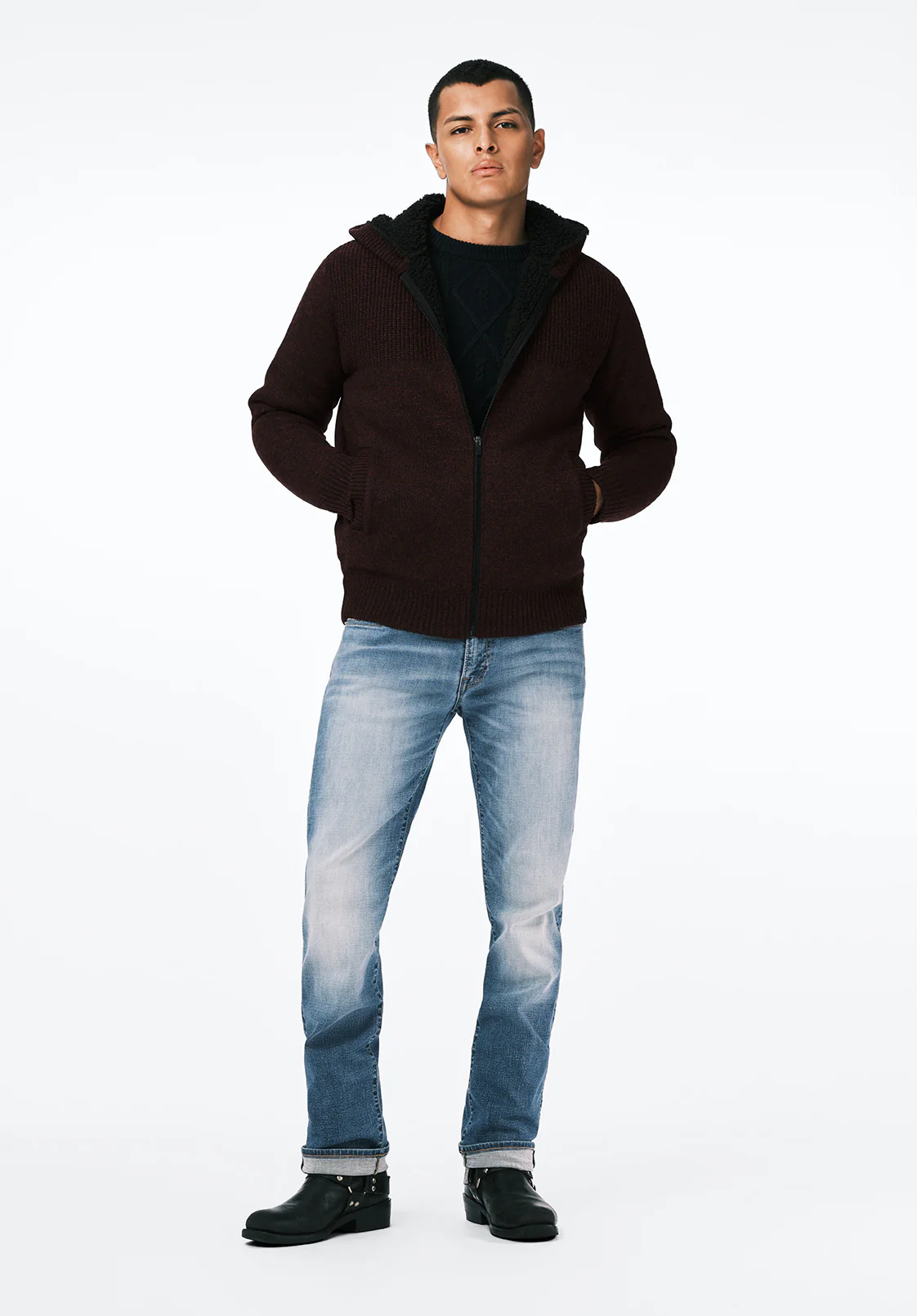 Walmick Men's Sherpa Lined Full-Zip Sweater Hoodie, Fico - BM24739