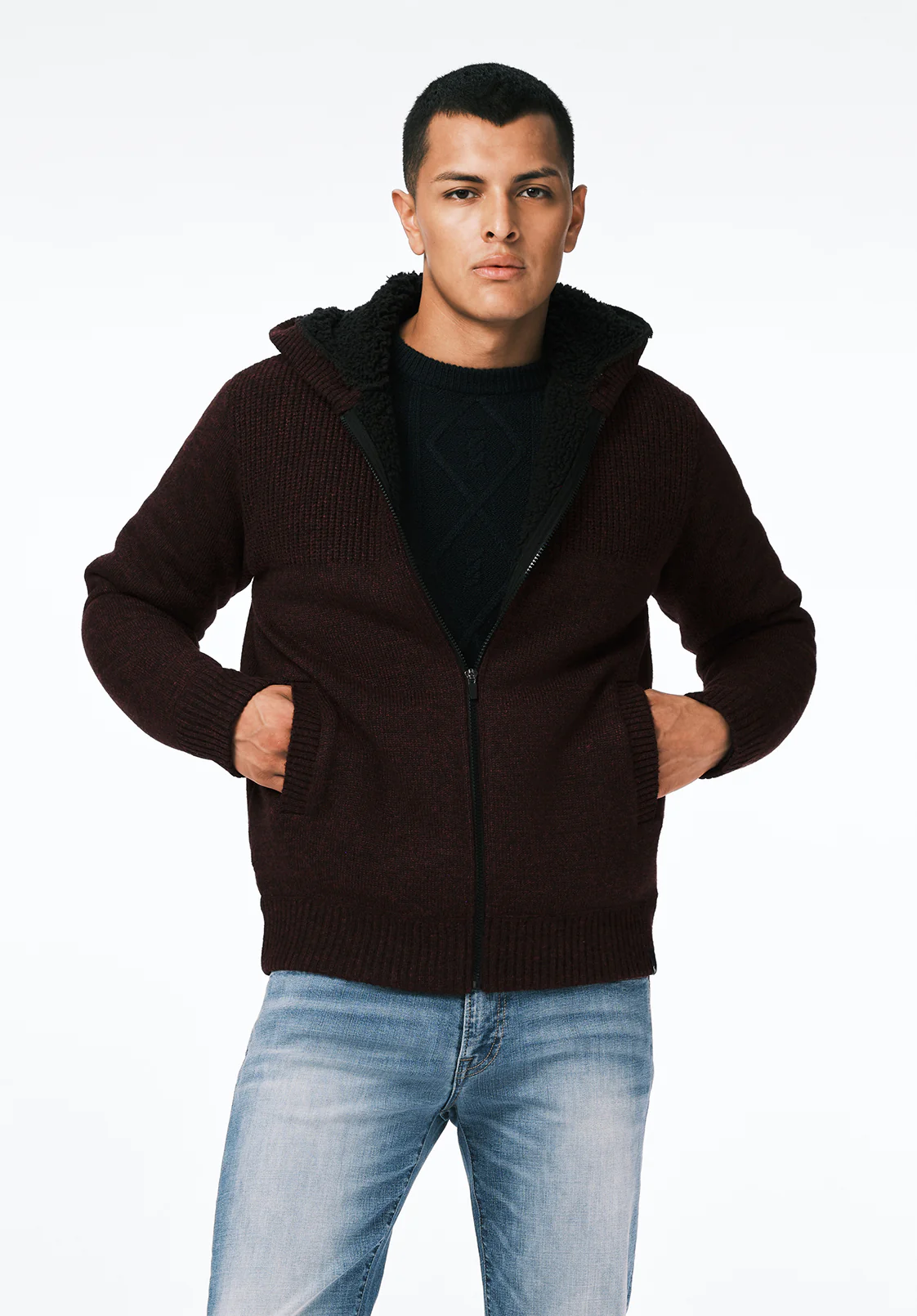Walmick Men's Sherpa Lined Full-Zip Sweater Hoodie, Fico - BM24739 - Image 3