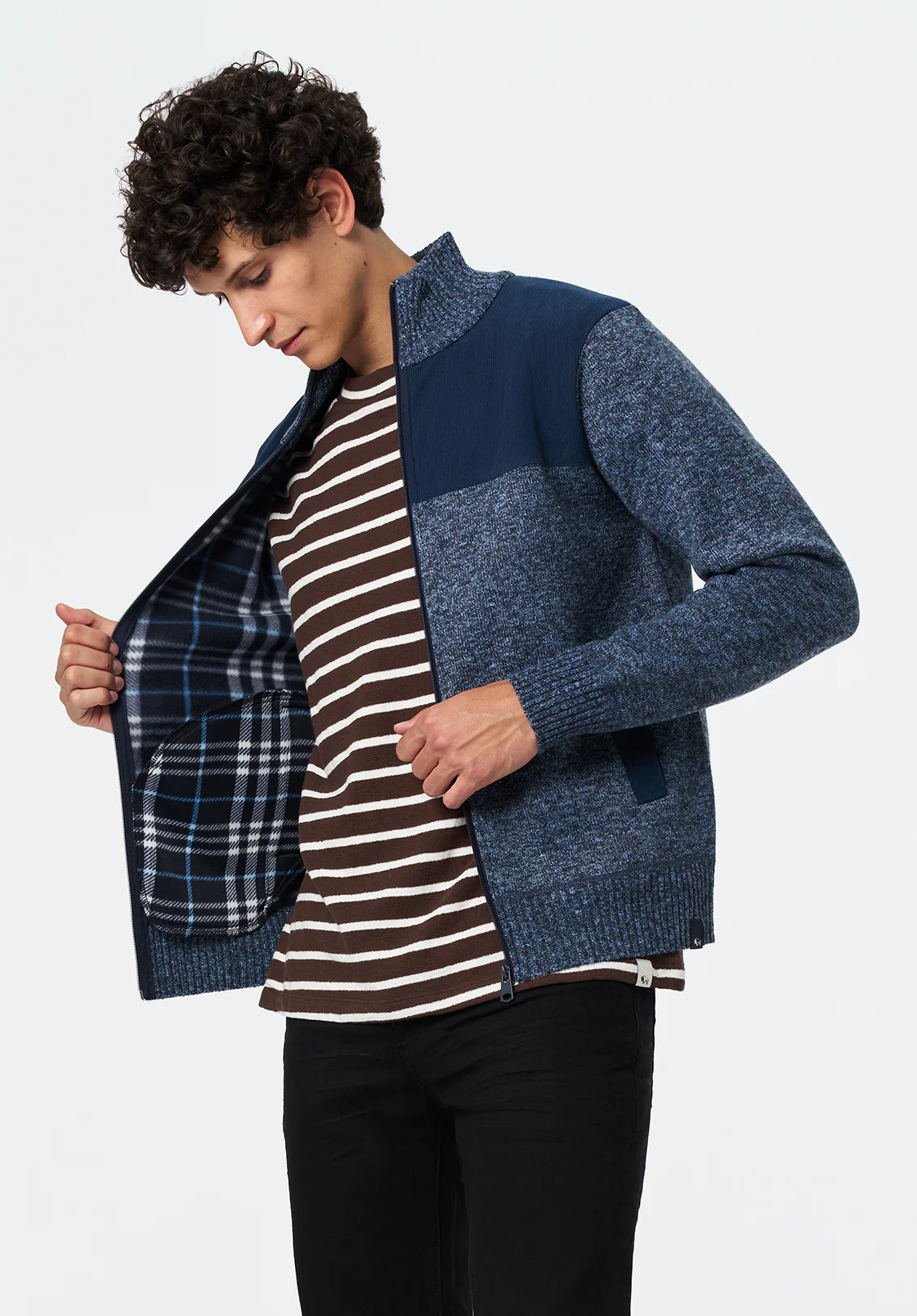 Wando Men's Lined Full-Zip Sweater, Whale - BM24747 - Image 3