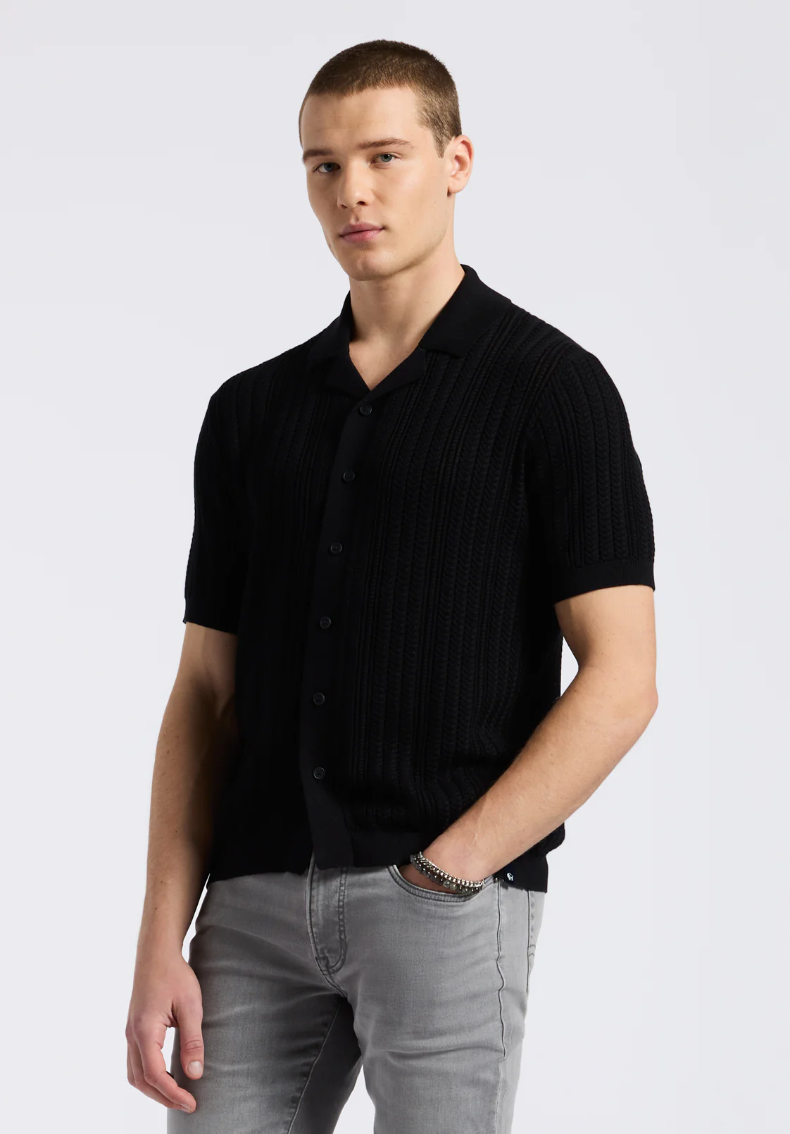 Wasko Men's Short Sleeve Sweater Shirt, Black - BM24540 - Image 3