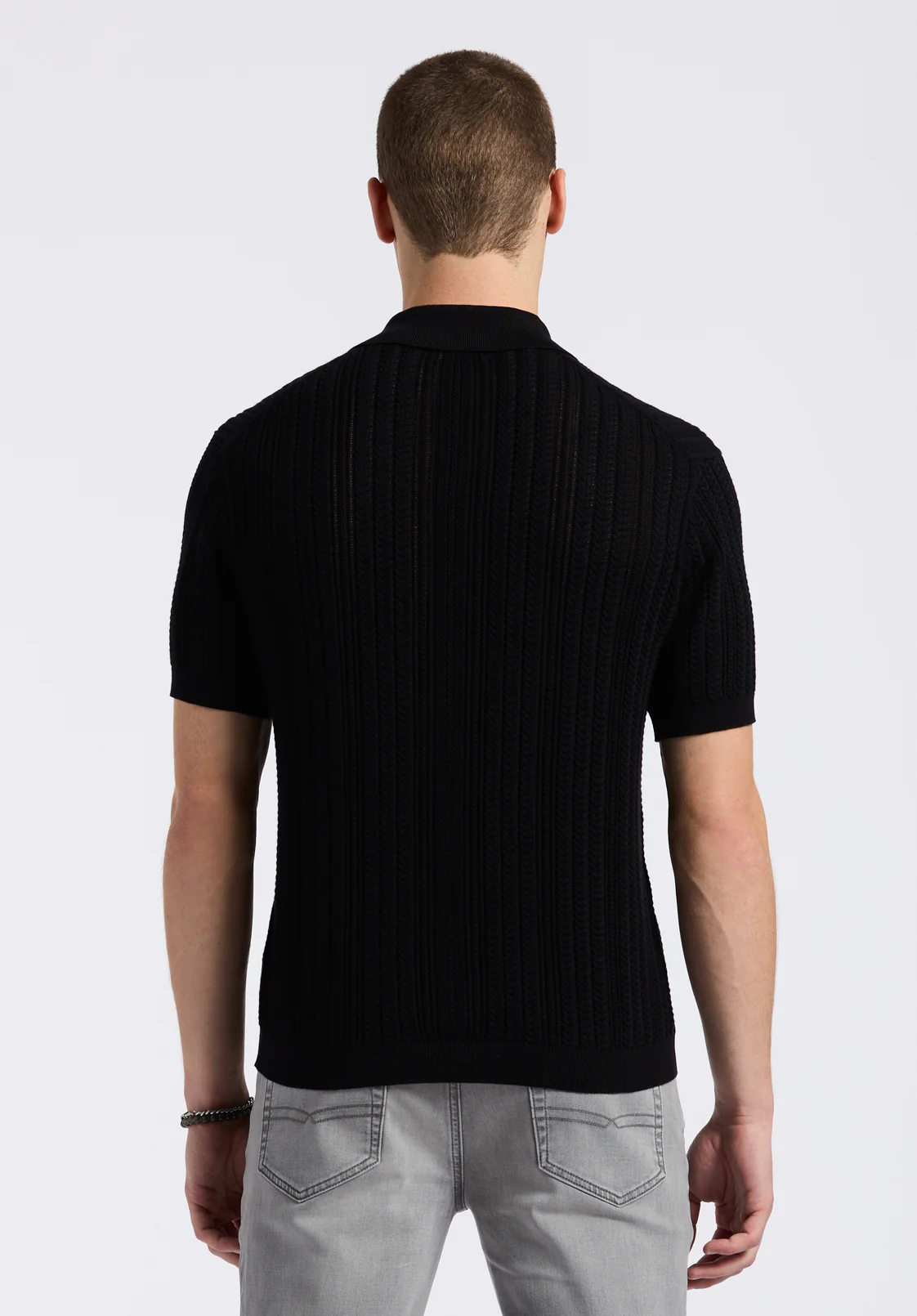 Wasko Men's Short Sleeve Sweater Shirt, Black - BM24540 - Image 4