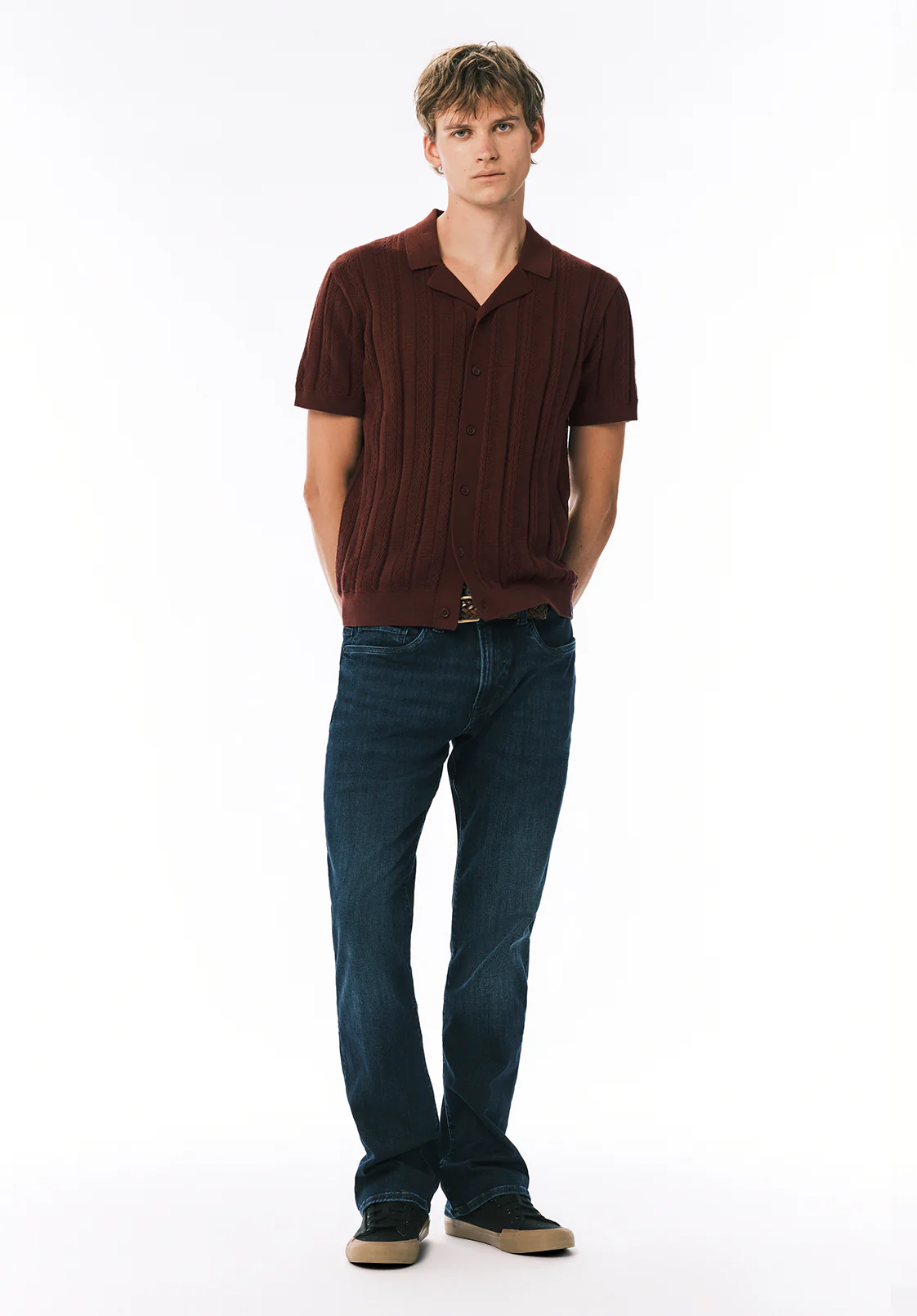 Wasko Men's Short Sleeve Sweater Shirt, Decadent Chocolate - BM24766
