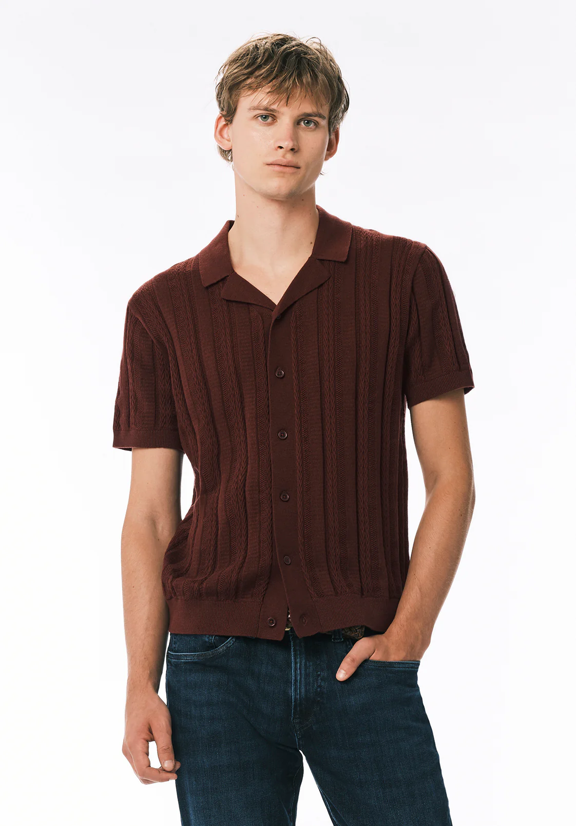 Wasko Men's Short Sleeve Sweater Shirt, Decadent Chocolate - BM24766 - Image 2