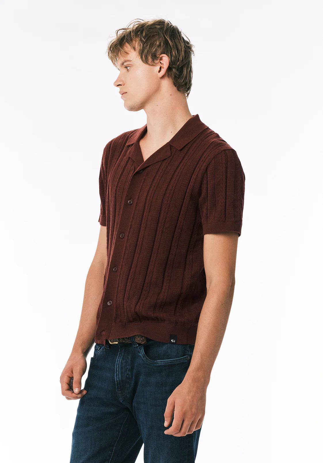 Wasko Men's Short Sleeve Sweater Shirt, Decadent Chocolate - BM24766 - Image 3
