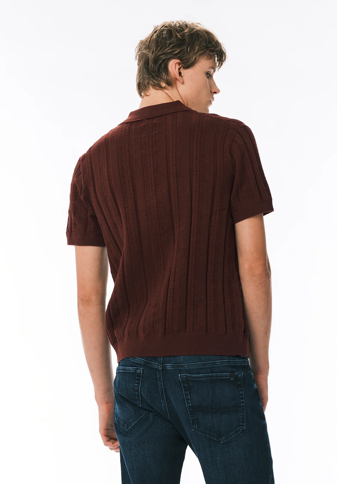 Wasko Men's Short Sleeve Sweater Shirt, Decadent Chocolate - BM24766 - Image 4
