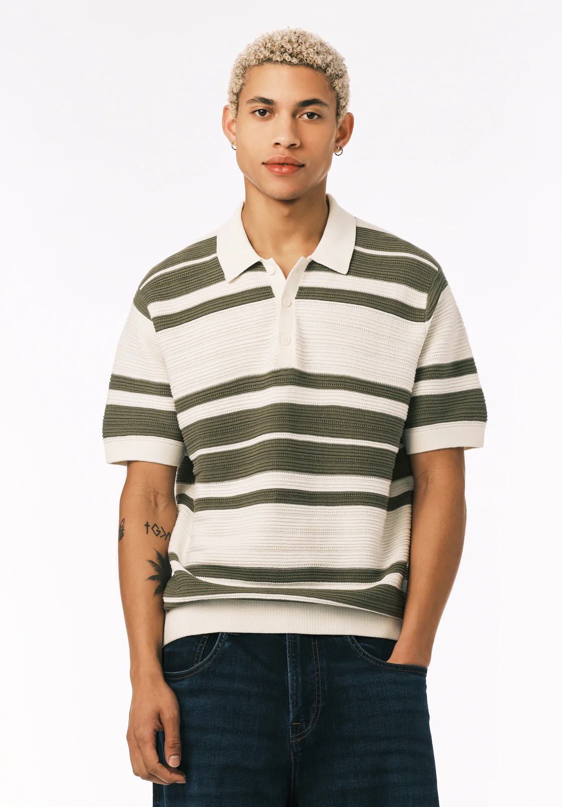 Wildero Men's Short Sleeve Sweater Polo, Army Green - BM24785 - Image 2