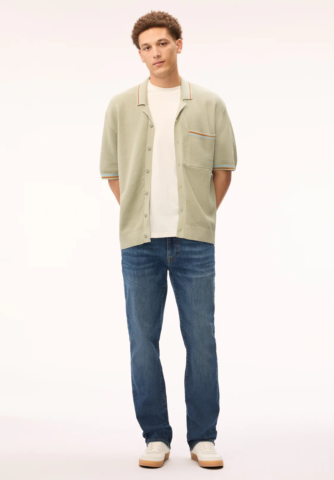 Wilra Men's Short Sleeve Sweater Shirt, Sage Green - BM24879