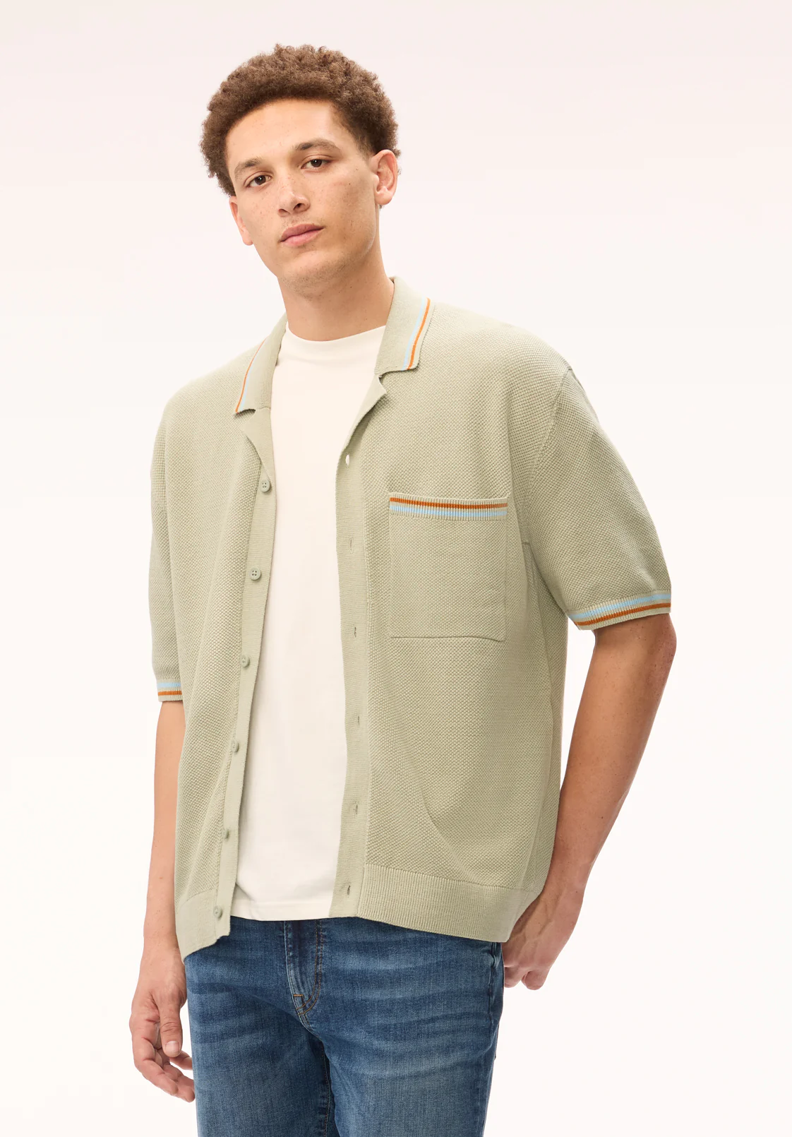 Wilra Men's Short Sleeve Sweater Shirt, Sage Green - BM24879 - Image 2