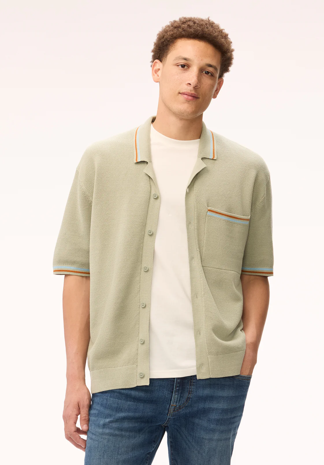 Wilra Men's Short Sleeve Sweater Shirt, Sage Green - BM24879 - Image 4
